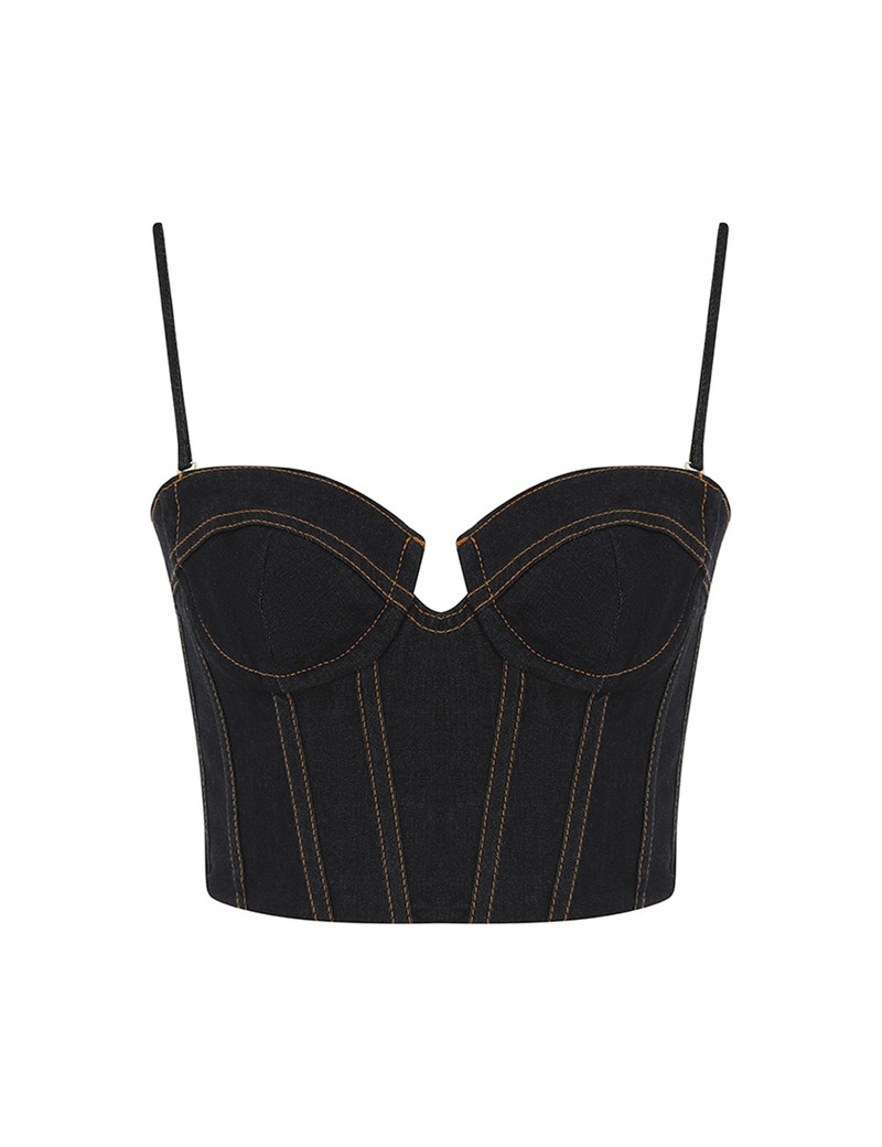 CRUSH DENIM CORSET TOP - 1