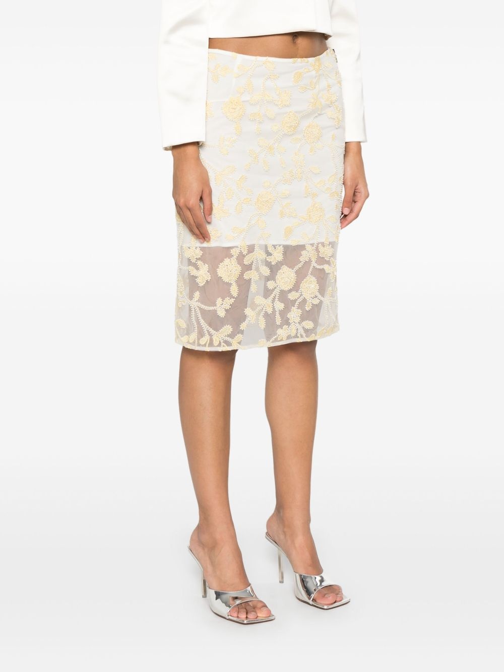floral-beaded pencil skirt - 3