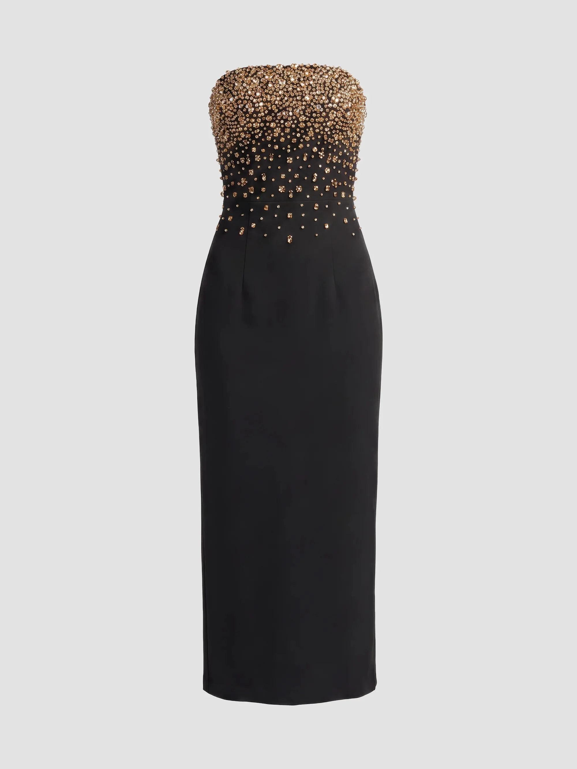 Women's Embellished Crêpe Strapless Midi Dress - Black - 1