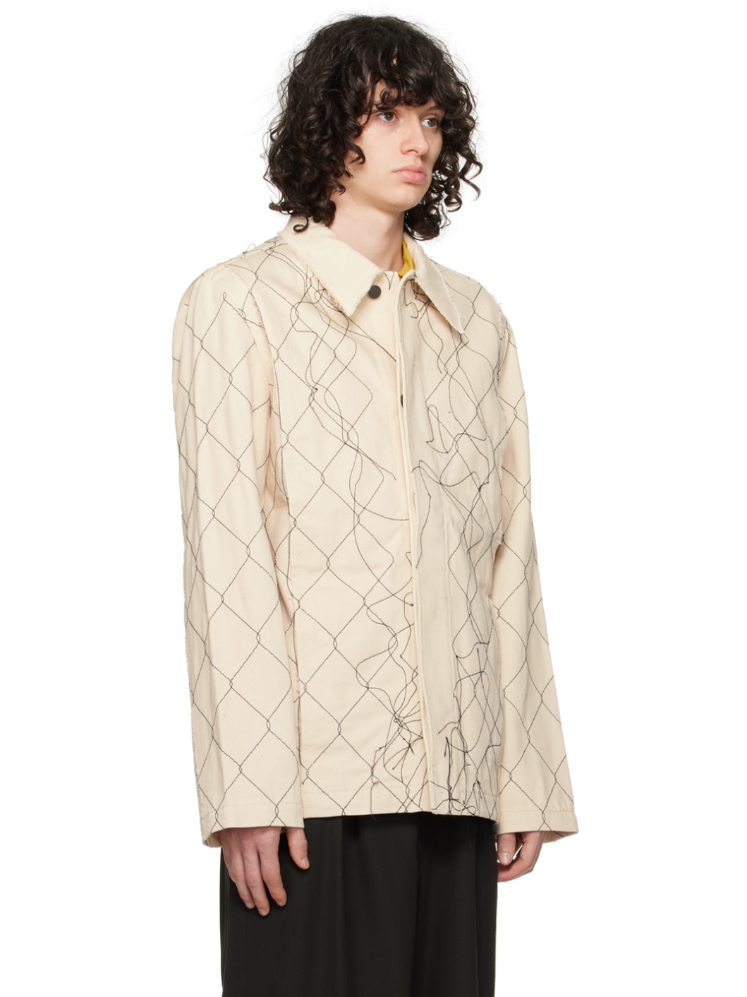 Beige Embroidered Denim Jacket - 2