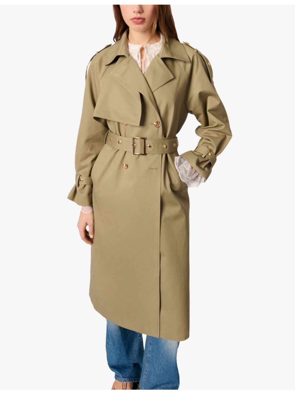 Double-Breasted Cotton Trench Coat - 5