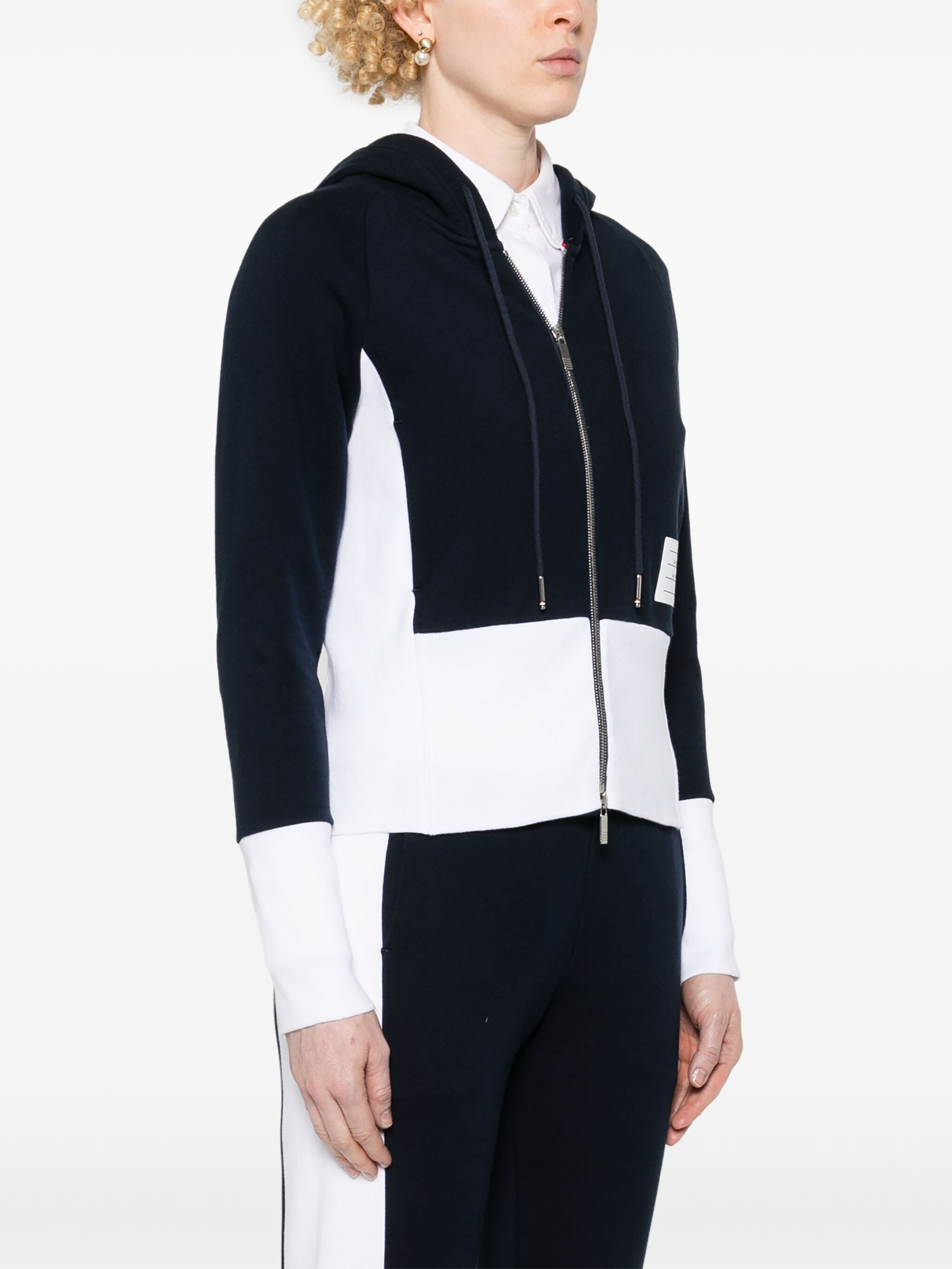 Thom Browne Women Blouson Zip Up Hoodie W/ Engineered 4 Bar In Color Blocked Solid Classic Loopback  - 4