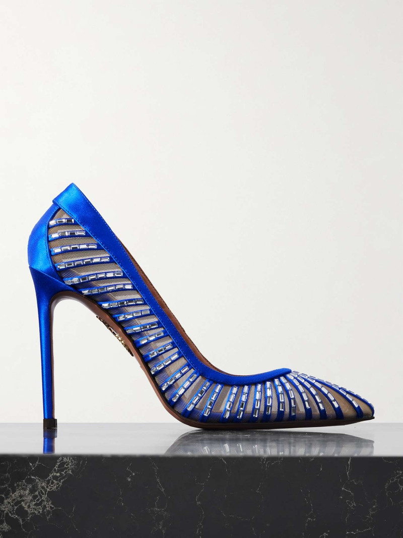 Passions 105 crystal-embellished satin and tulle pumps Royal blue 1