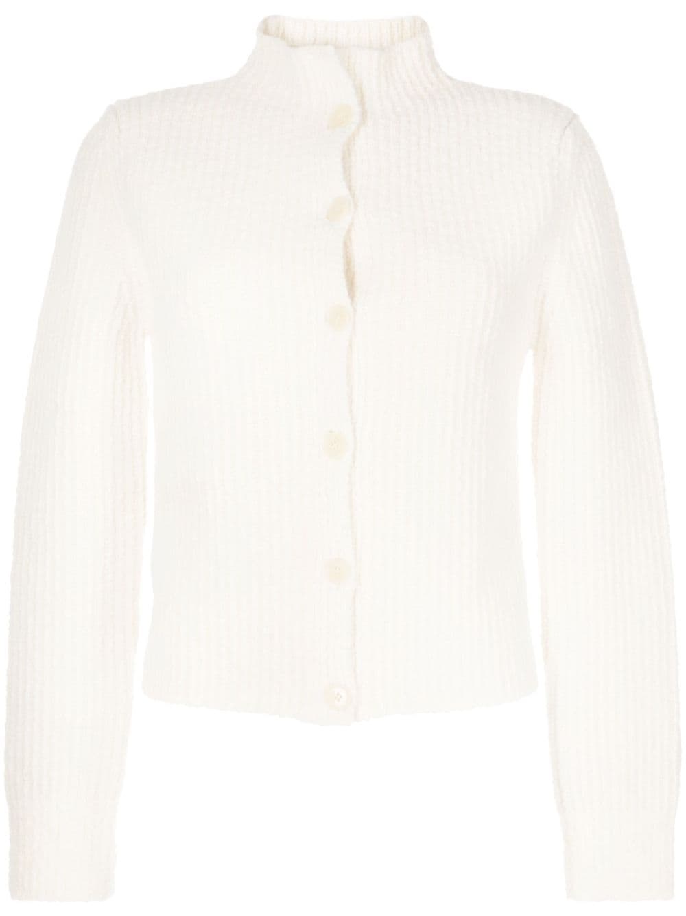 high-neck ribbed-knit cardigan - 1