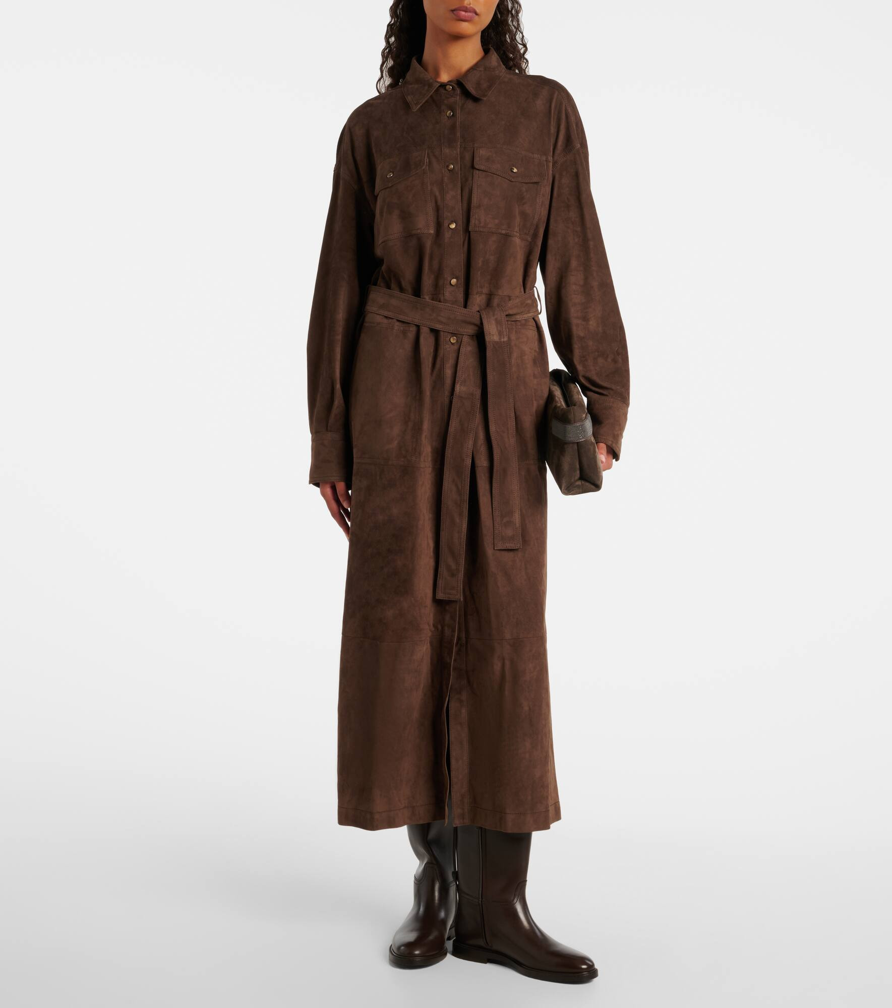 Monili belted suede shirt dress - 7