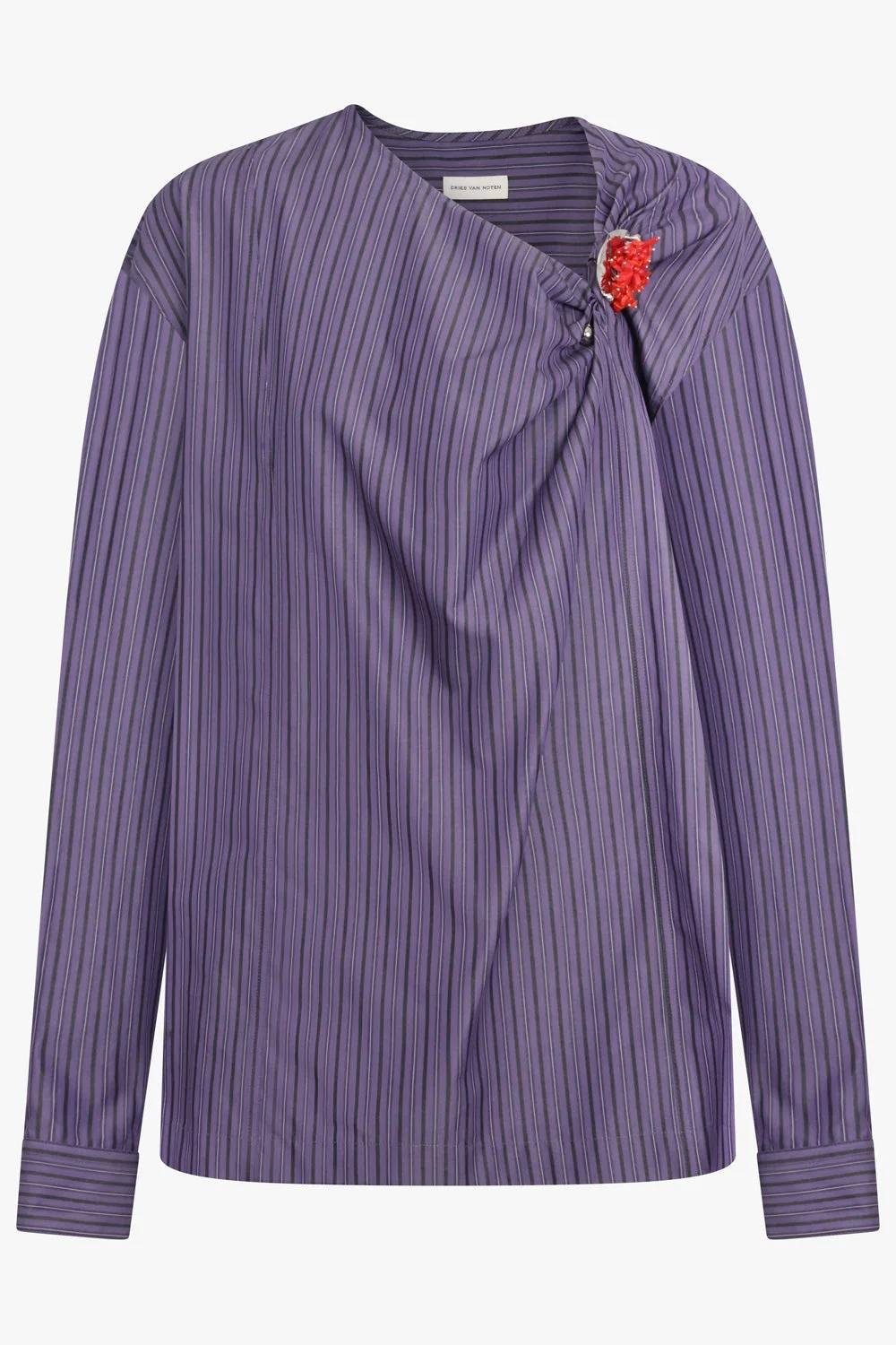 CIJOU STRIPE ASYMMETRICAL KNOT DETAIL L/S BLOUSE | PURPLE STEEL - 1