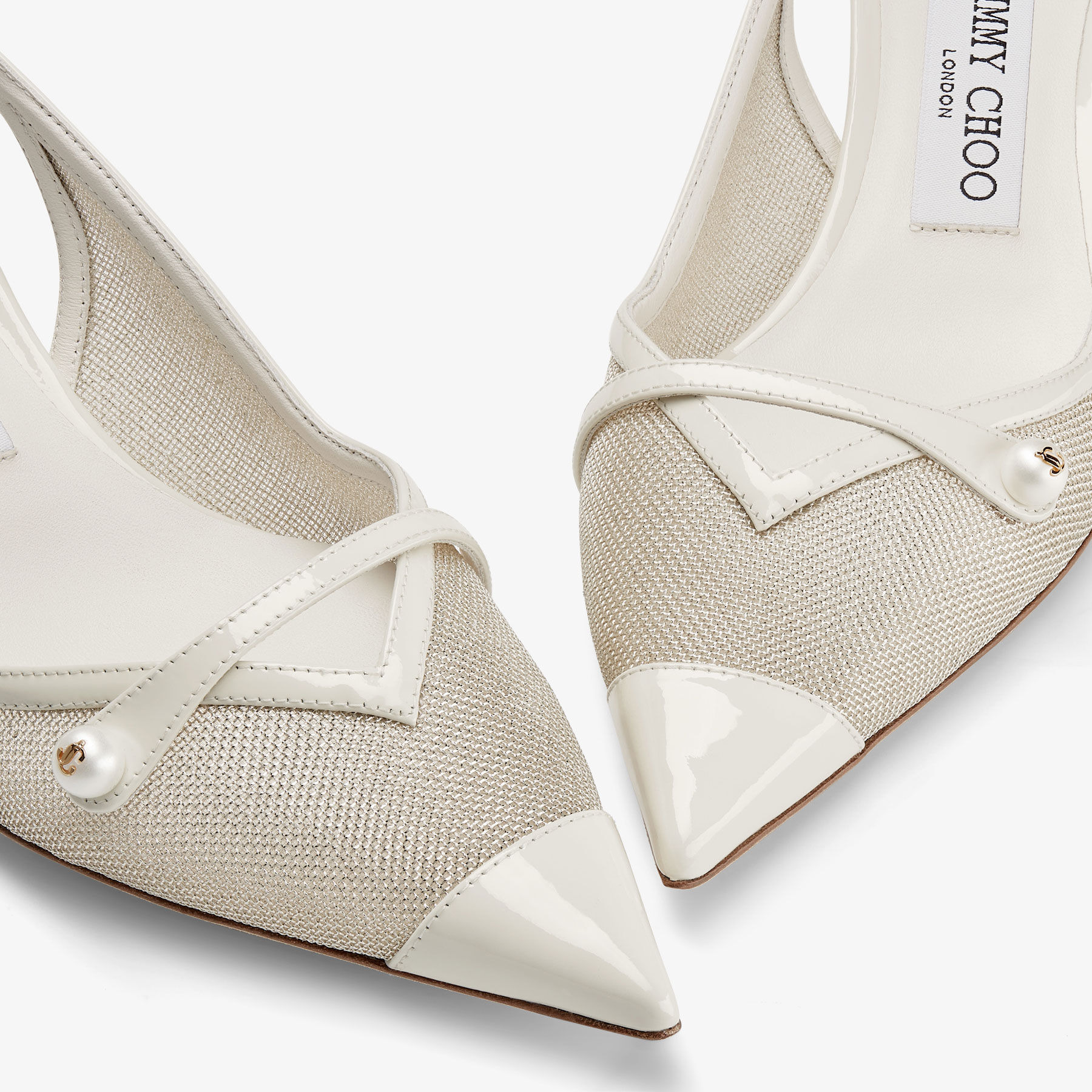 Amita 45
Latte and Champagne Patent and Metallic Mesh Sling Back Pumps - 3