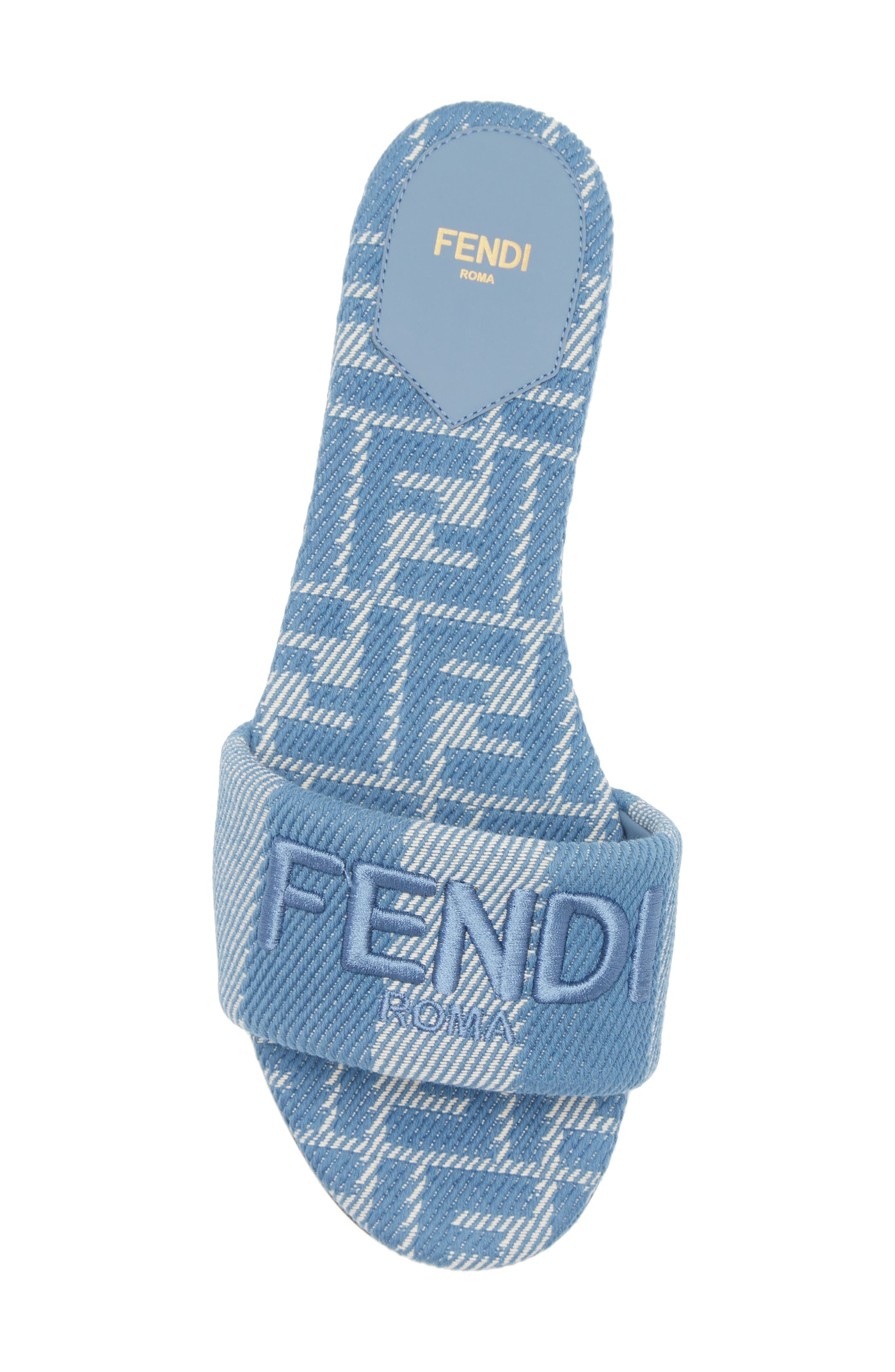 Fendi Signature Logo Slide Sandal in Bianco Blu Ceruleo at Nordstrom - 5