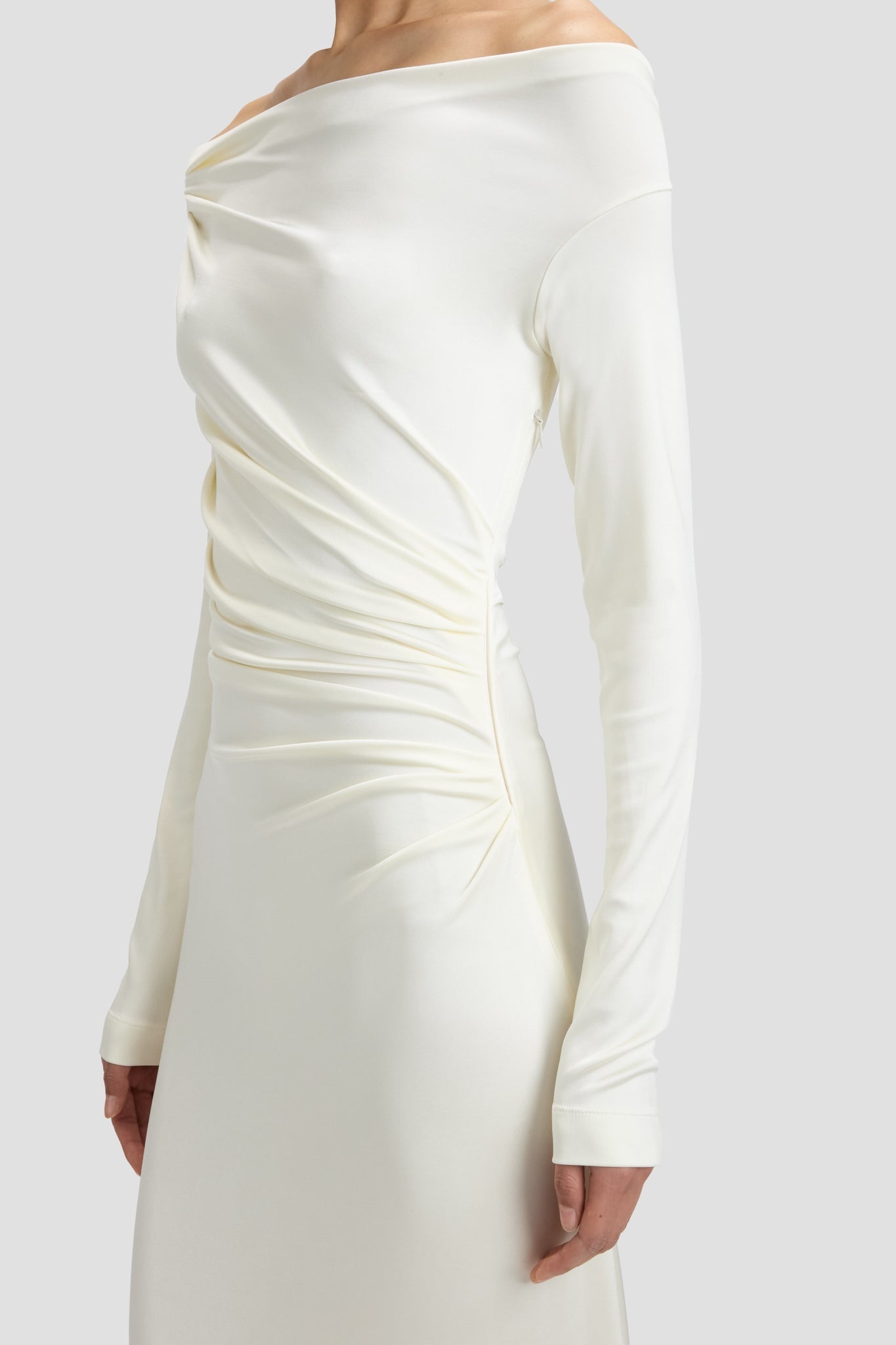 Off-Shoulder Draped Gown In Ivory - 4
