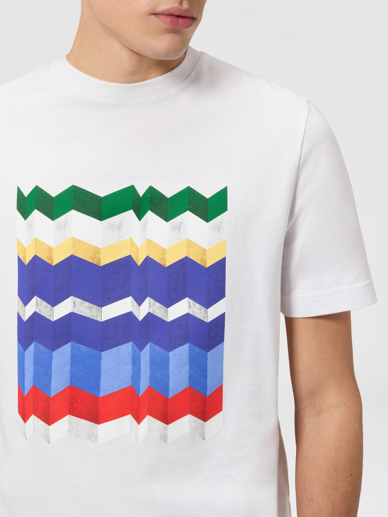 Crew-neck cotton T-shirt with macro zigzag print 5