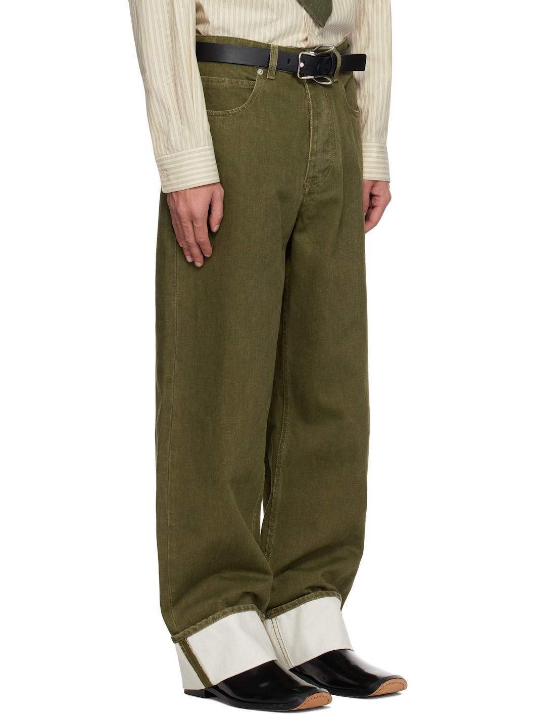 Khaki Colored Turned Up Jeans - 2