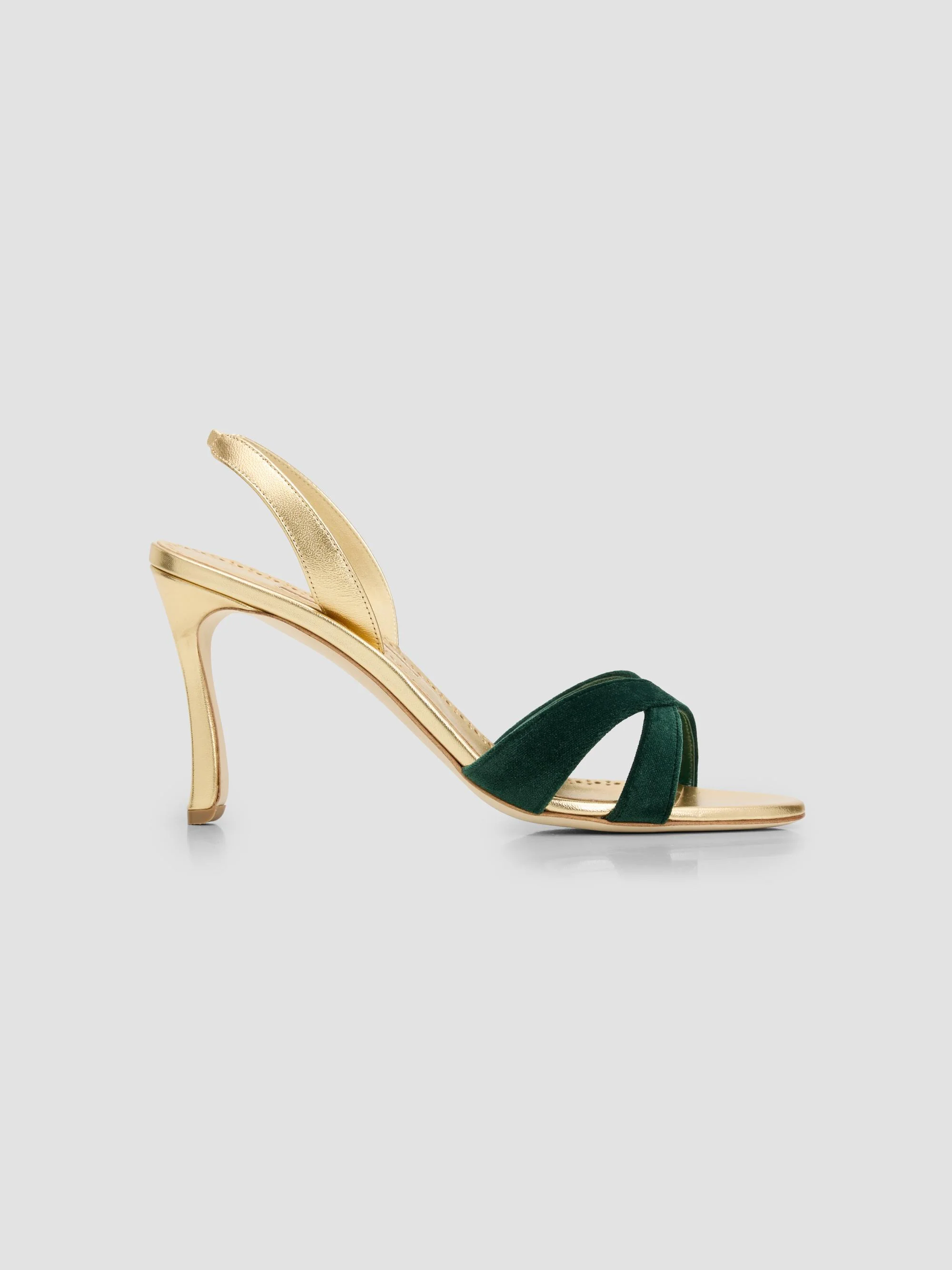 Women's Callydra 90MM Velvet-Trimmed Slingback Sandals - Dark Green Gold - 1