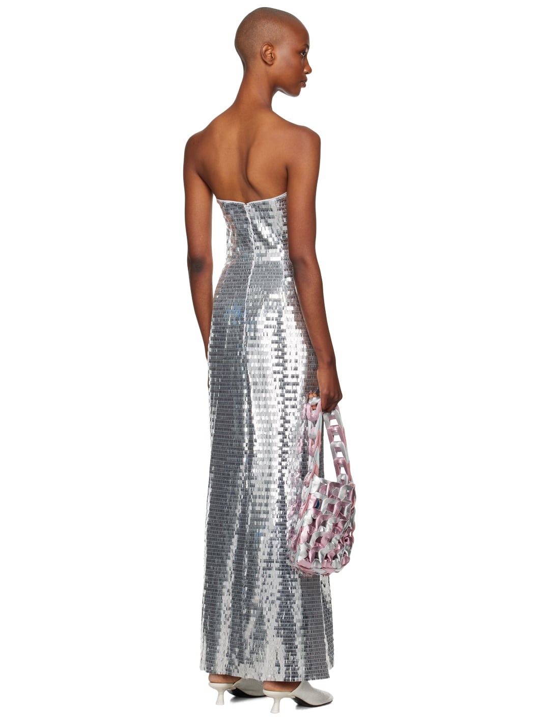 Silver Sculpty Strapless Sequin Maxi Dress - 3