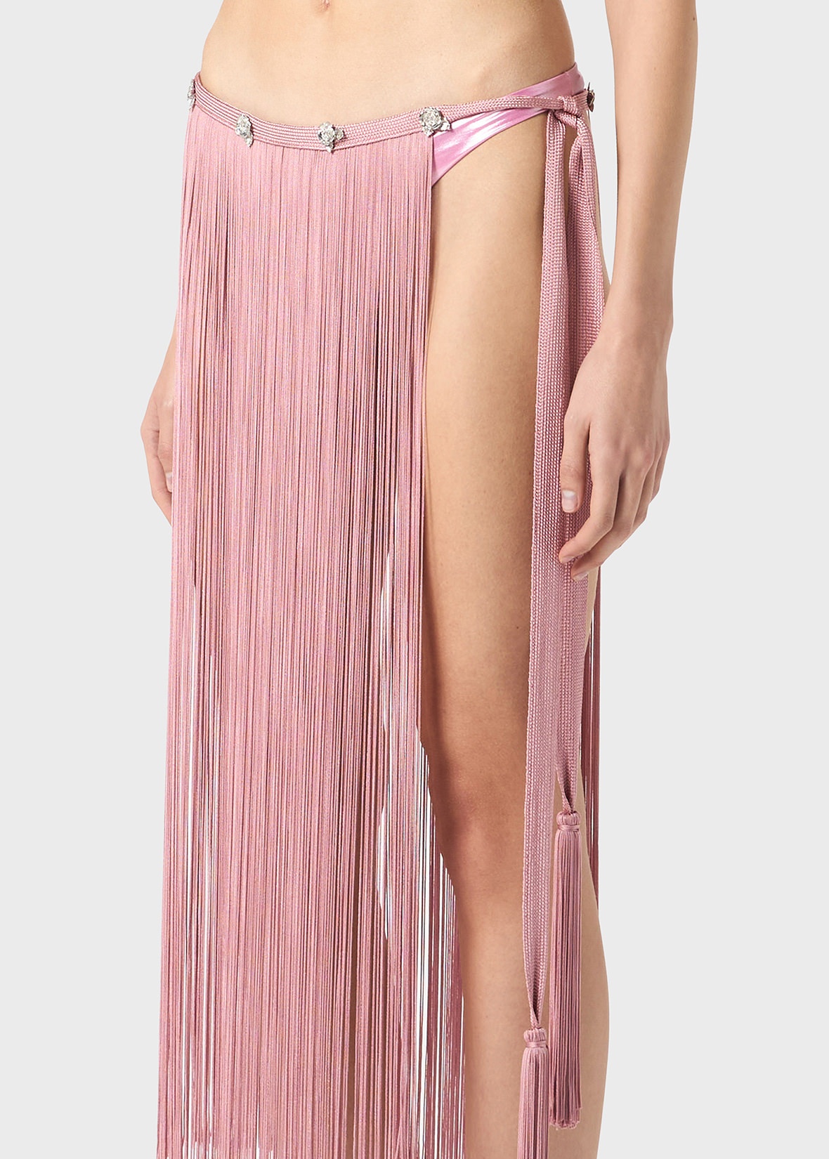 PAREO-STYLE SKIRT WITH FRINGES AND JEWEL-DETAILS - 5