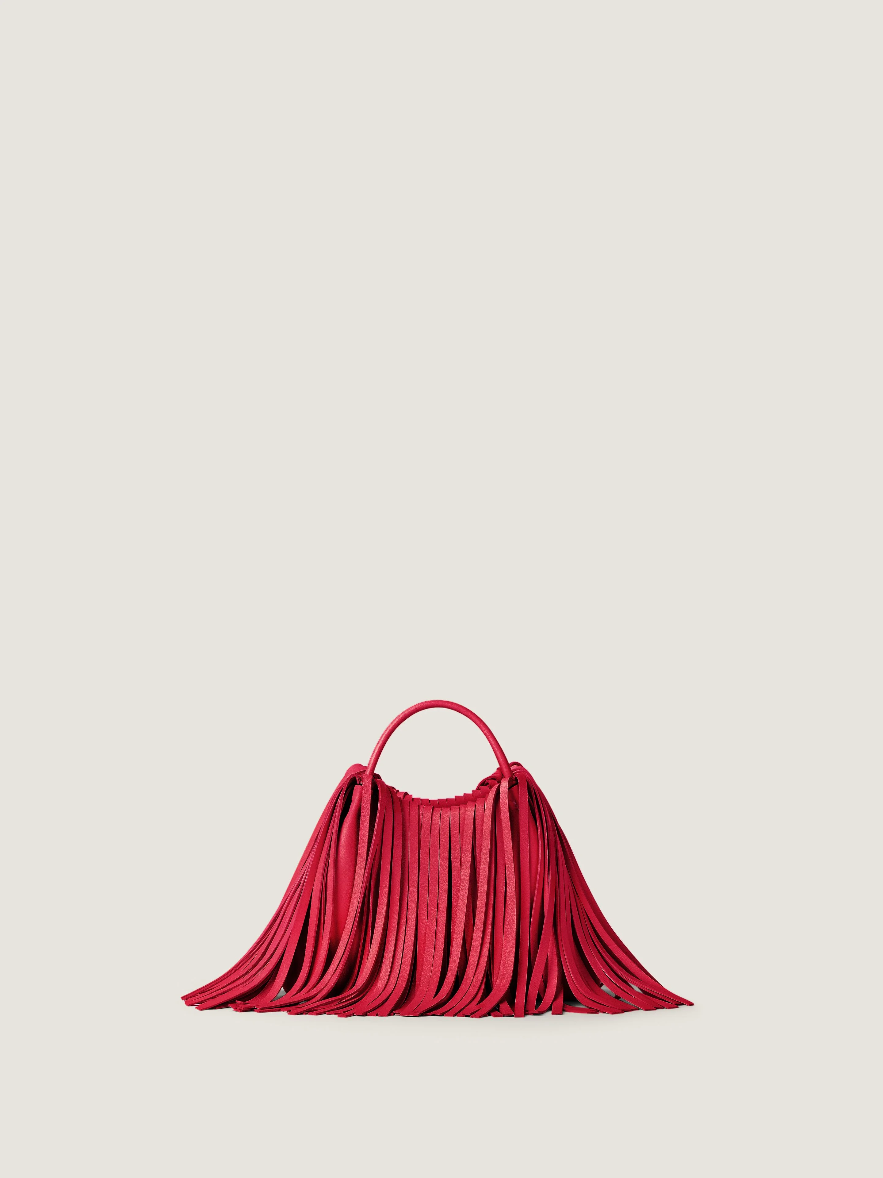 NANO FACET TOTE BAG IN LEATHER WITH FRINGES - 1