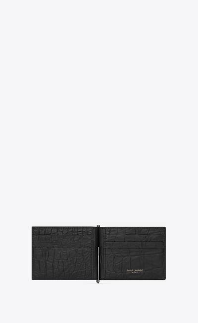 SAINT LAURENT cassandre bill clip wallet in crocodile embossed leather outlook
