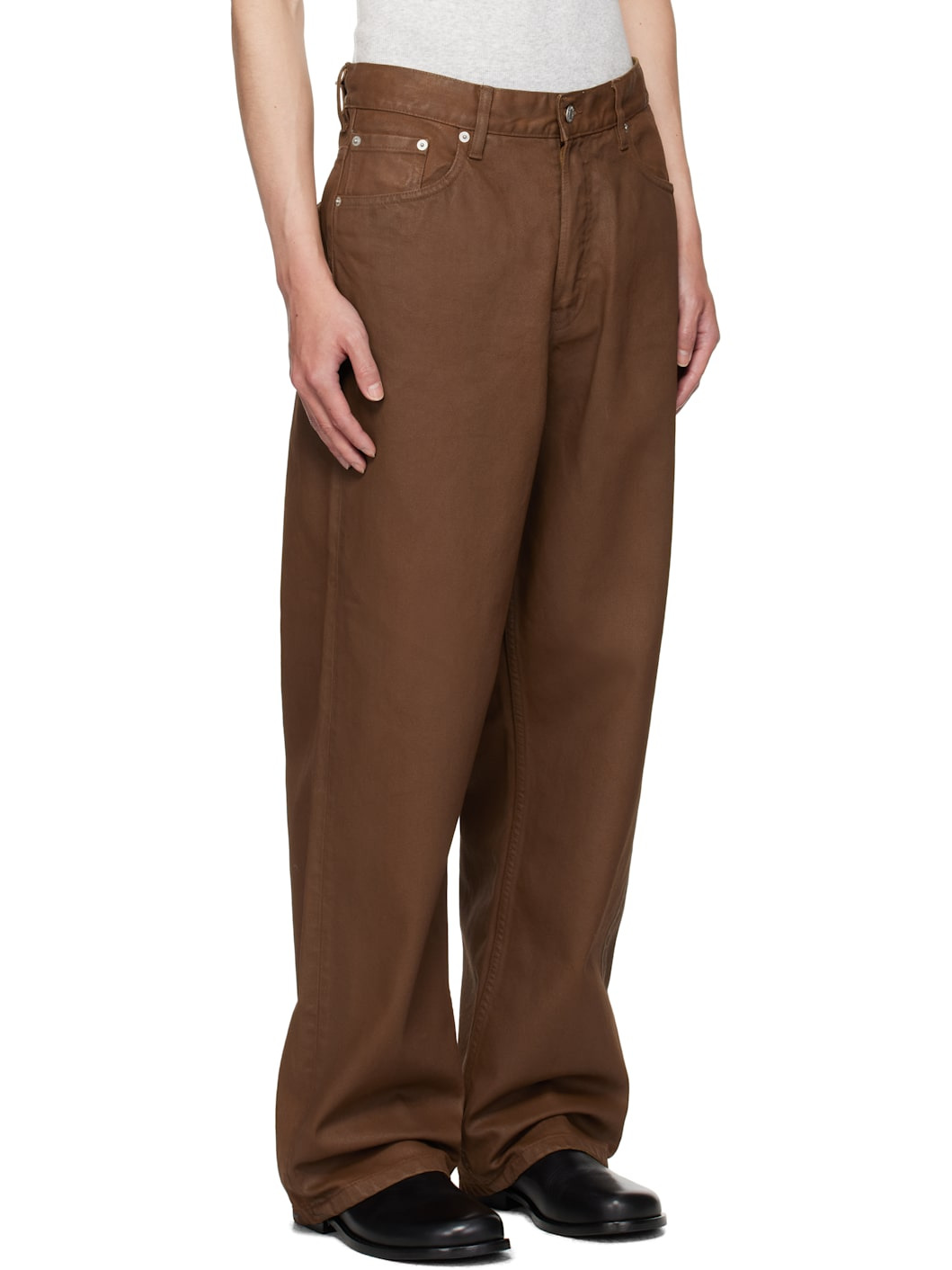 Brown Coated Loose FIt Jeans - 2