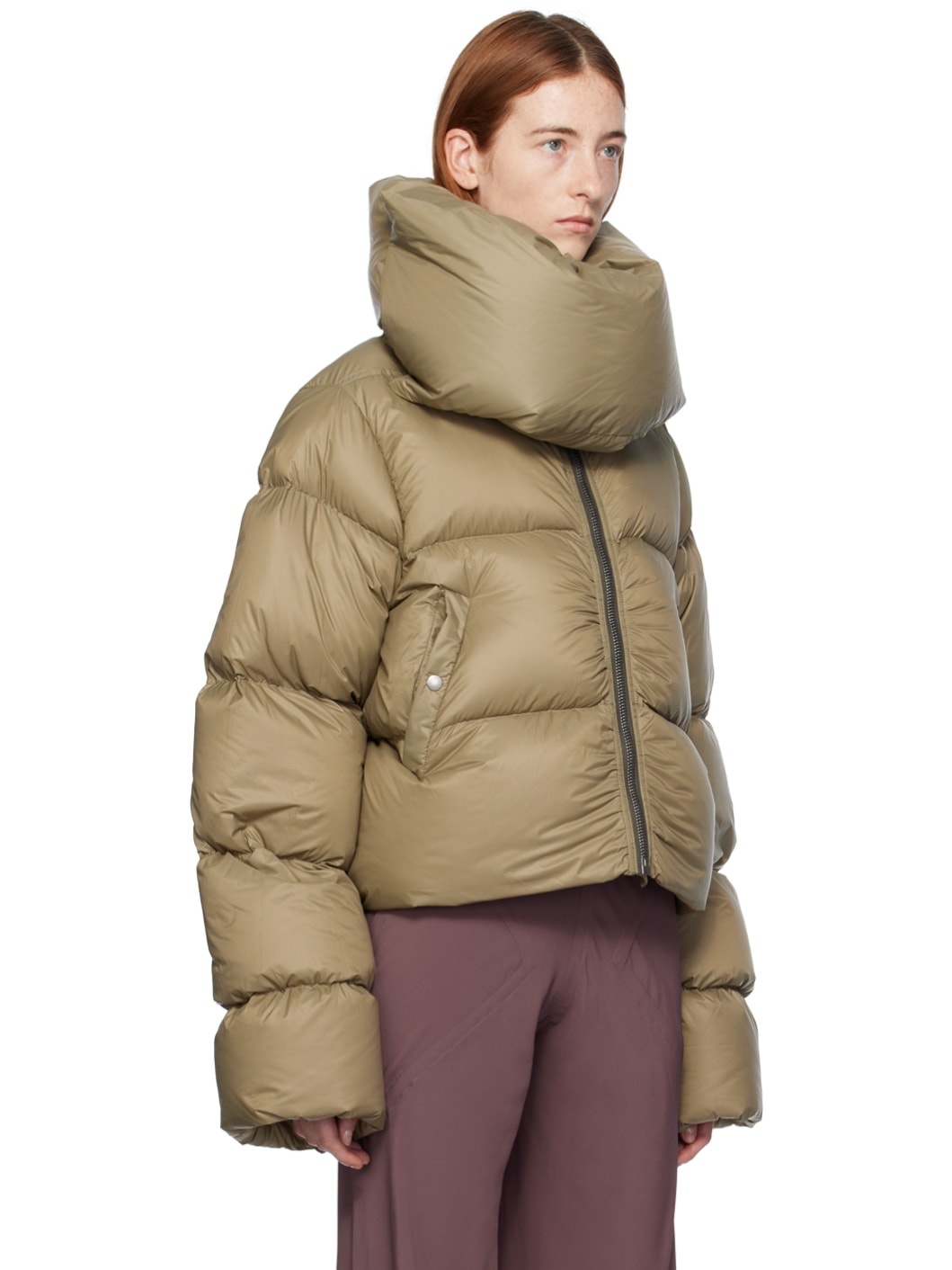 Green Funnel Neck Down Jacket - 2