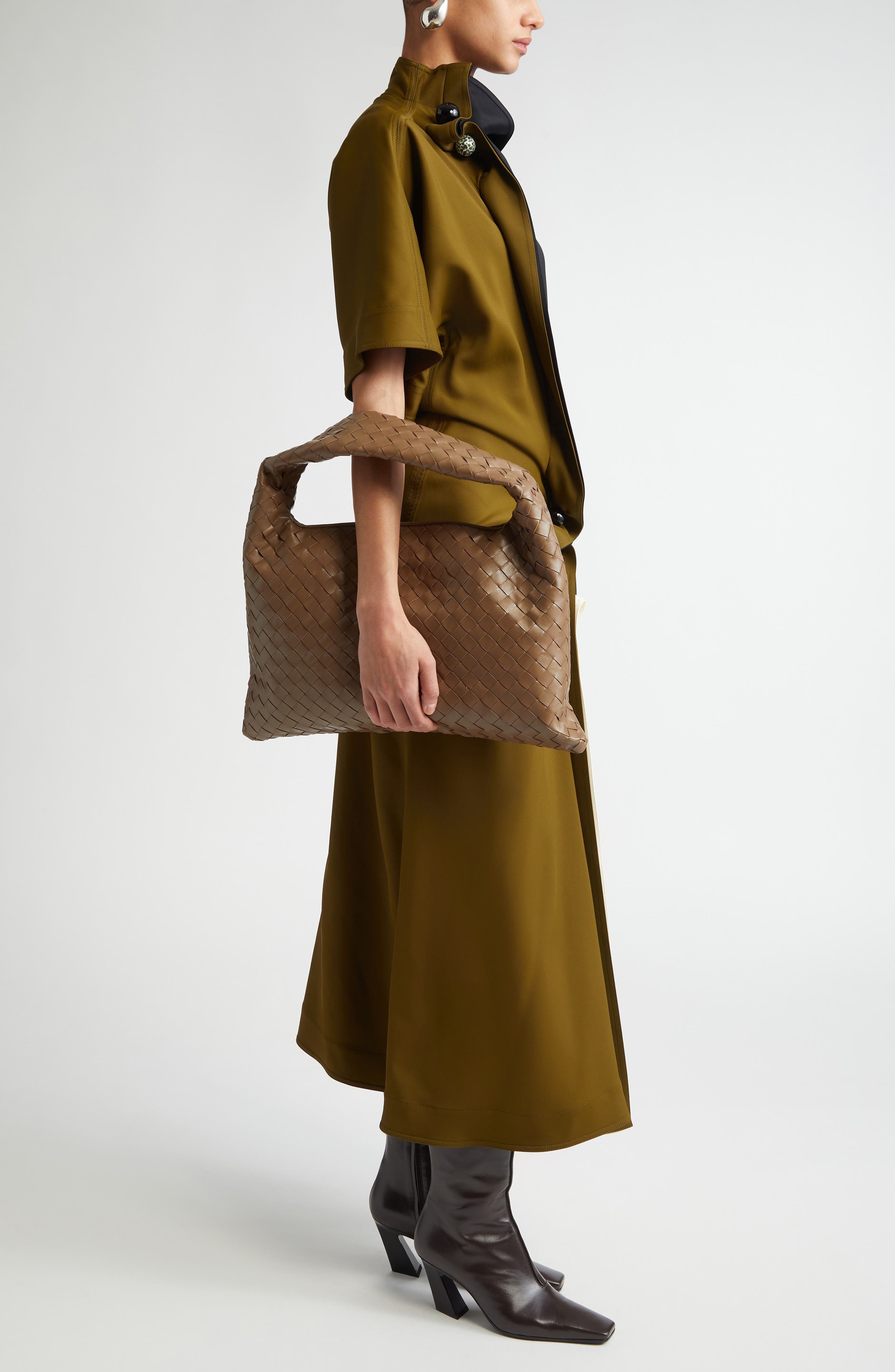 Bottega Veneta Small Hop Intrecciato Leather Hobo Bag in 2360 Pinecone-M Brass at Nordstrom - 2