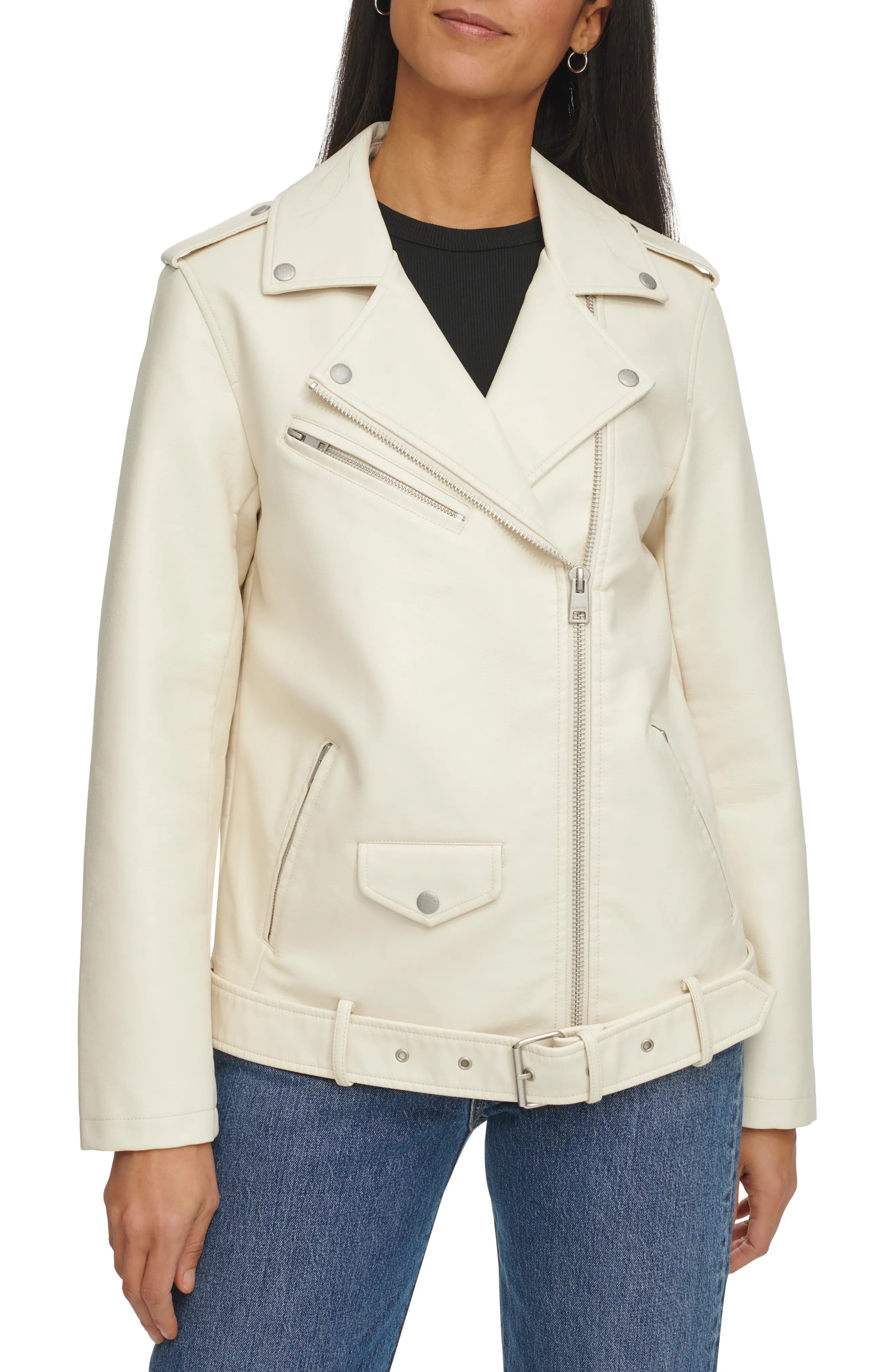 Longline Belted Faux Leather Moto Jacket - 1