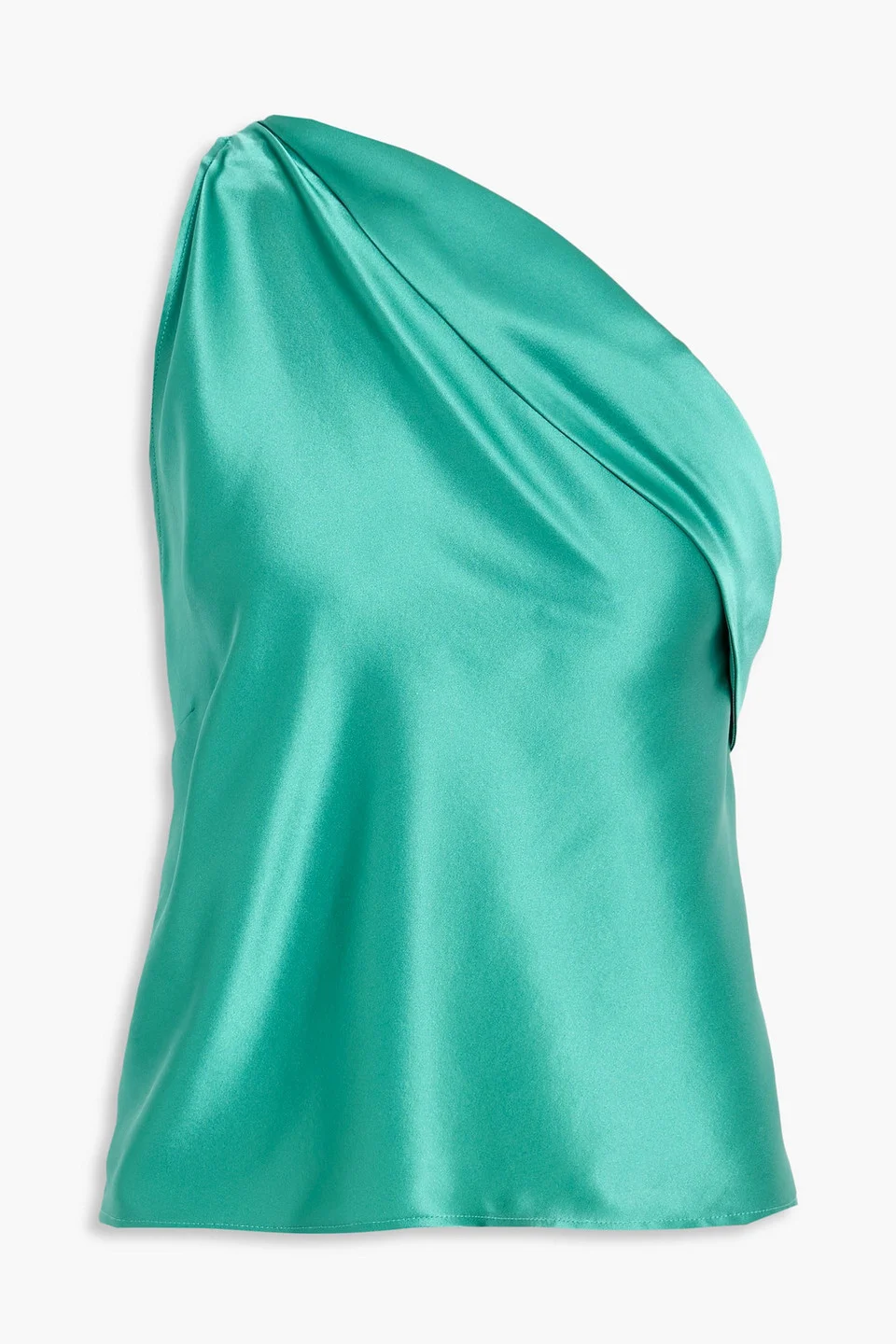 One-shoulder draped silk-satin top - 1