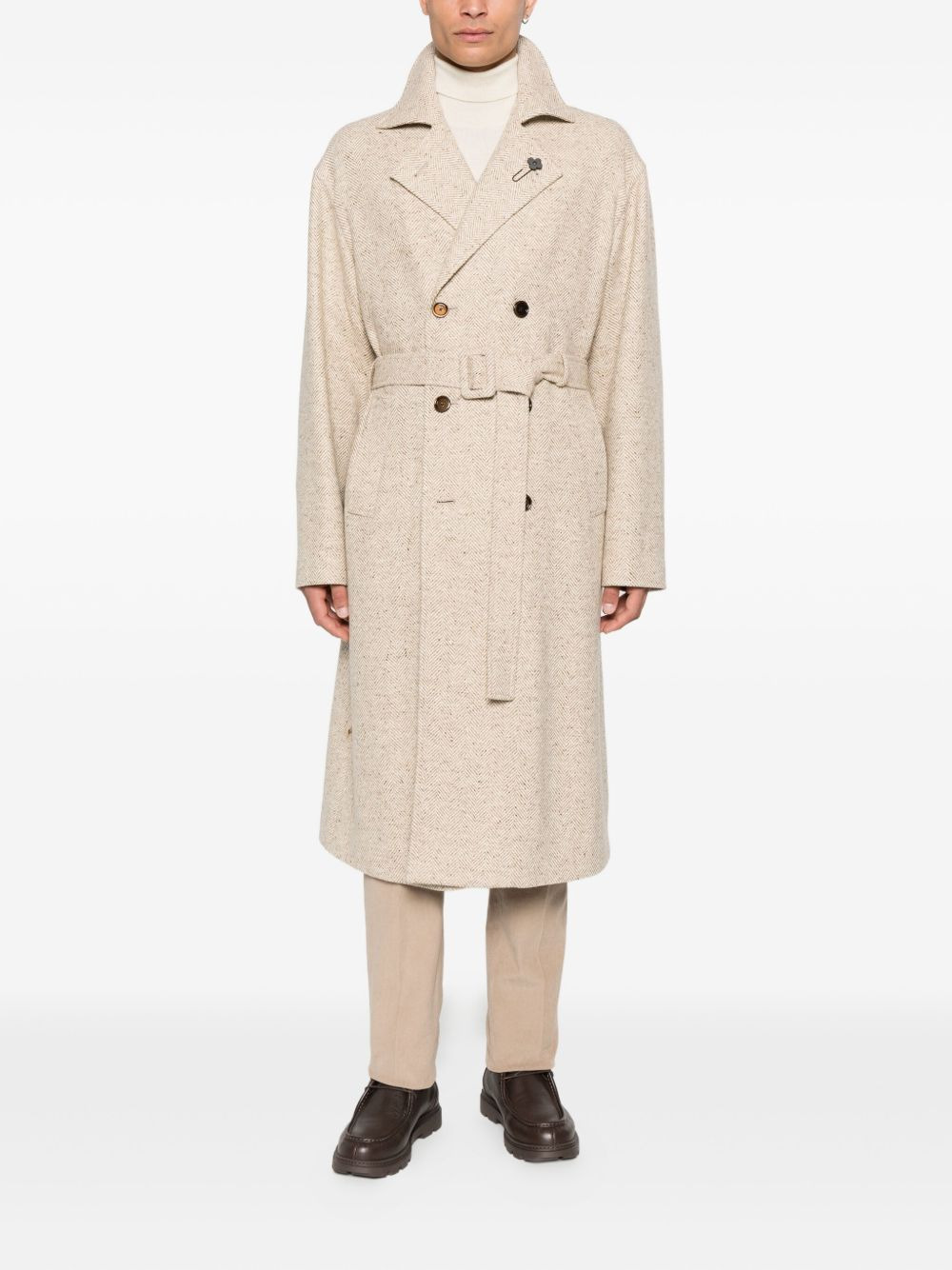 herringbone belted coat - 2