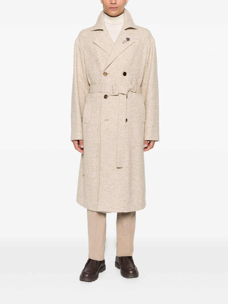 LARDINI herringbone belted coat outlook