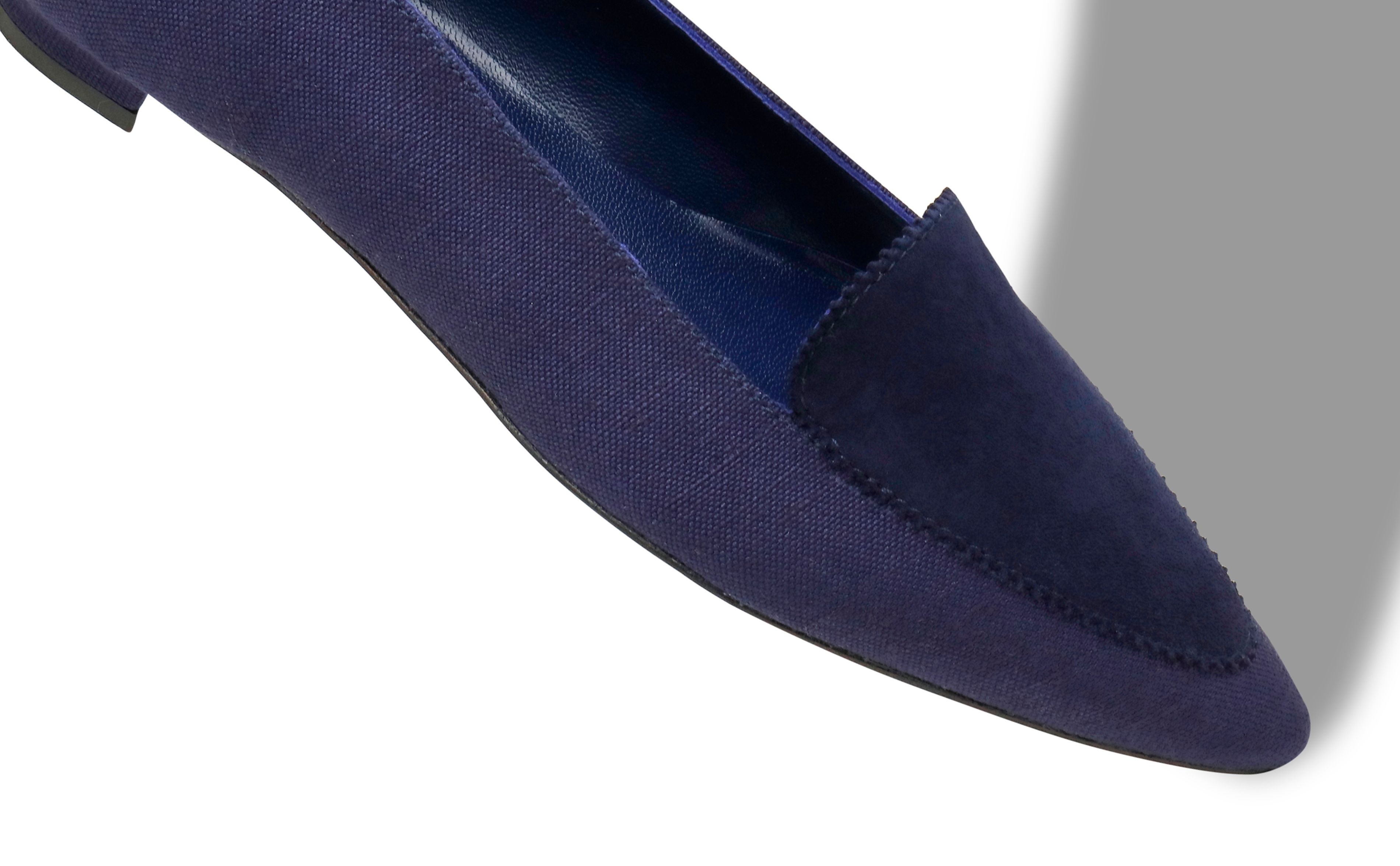 Navy Blue Linen and Suede Loafers - 4