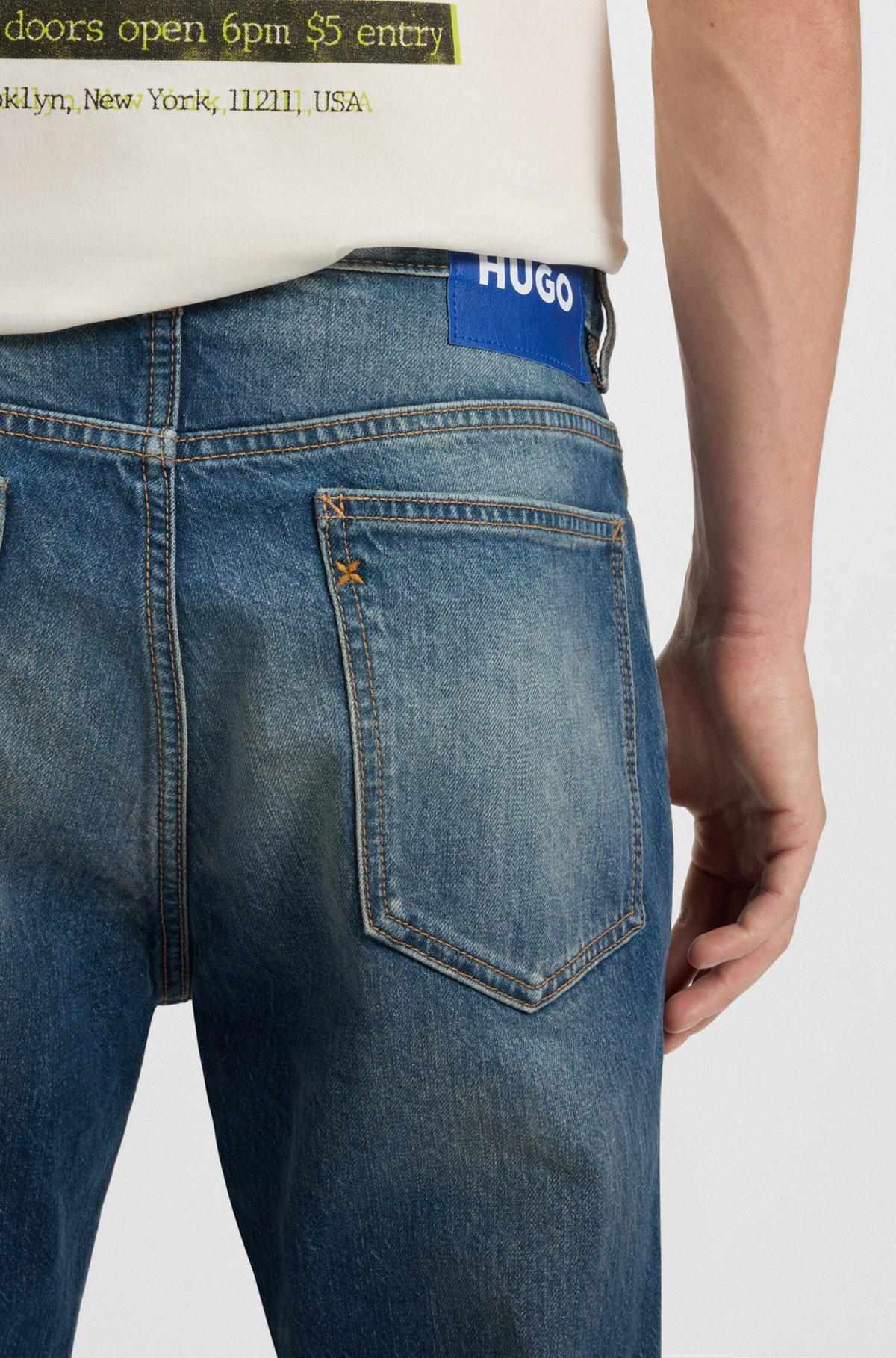 SLIM-FIT JEANS IN MID-BLUE STRETCH DENIM - 5