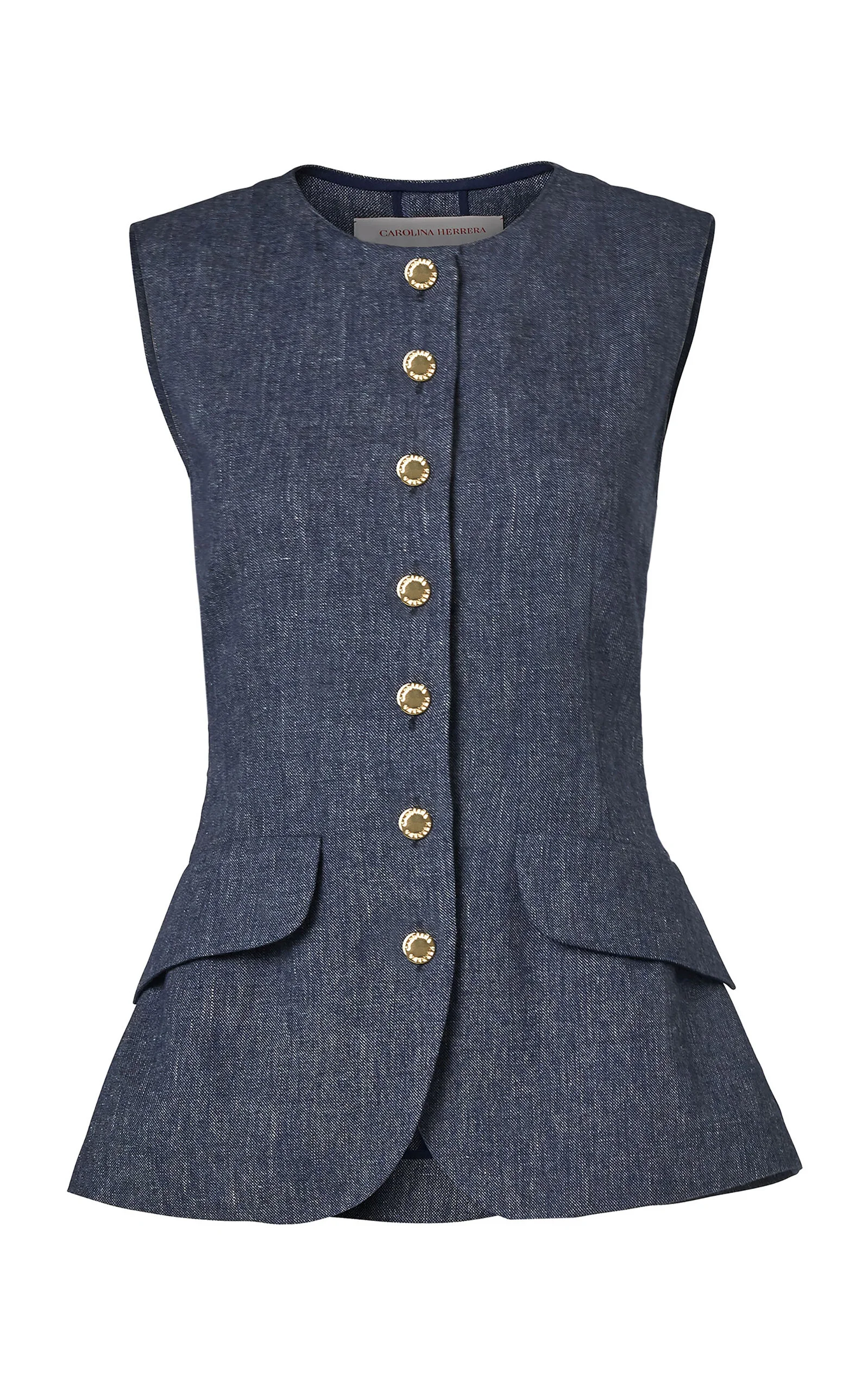 Button-Up Linen-Cashmere Blend Top blue - 1