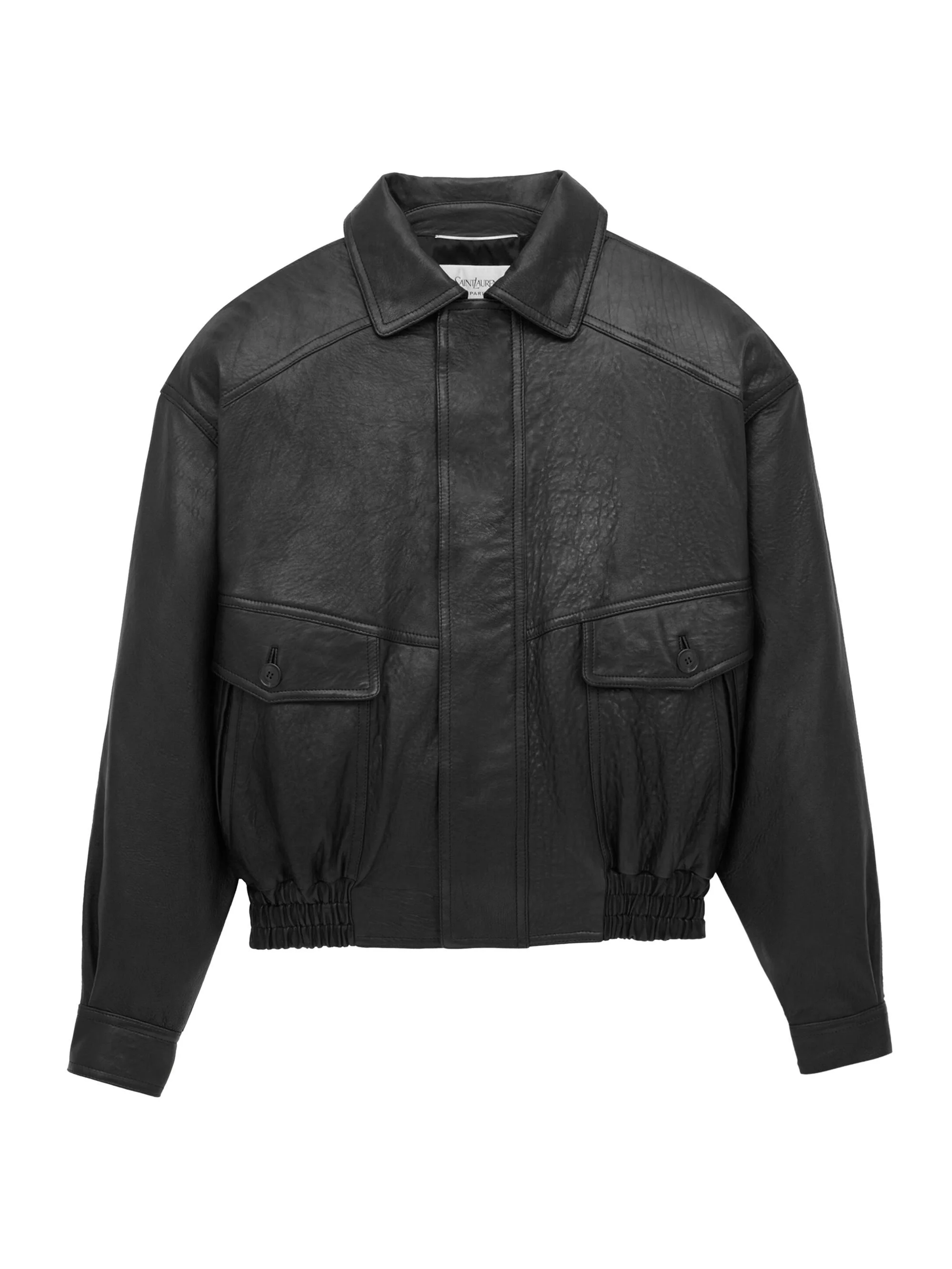 Men's Bomber Jacket in Bubbled Lambskin - Black - 1