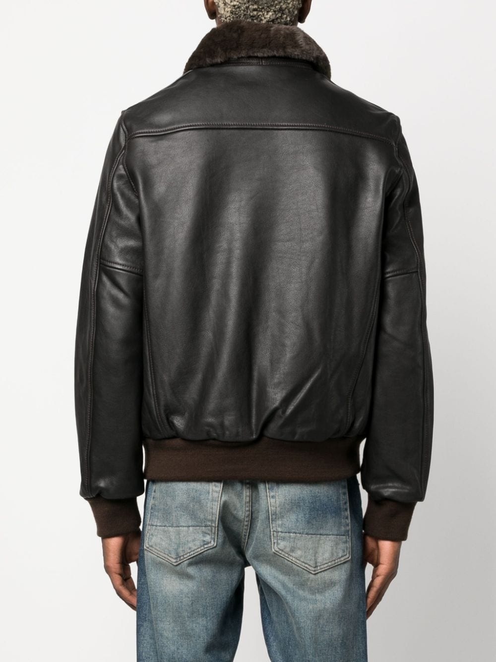 spread-collar leather jacket - 4