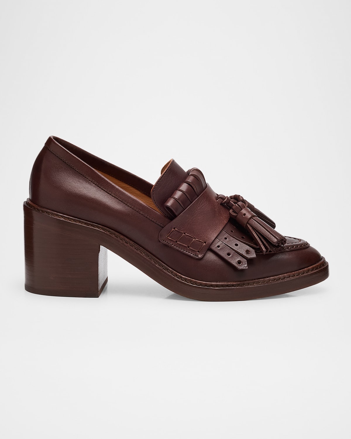 Fiona Leather Tassel Heeled Loafers - 1