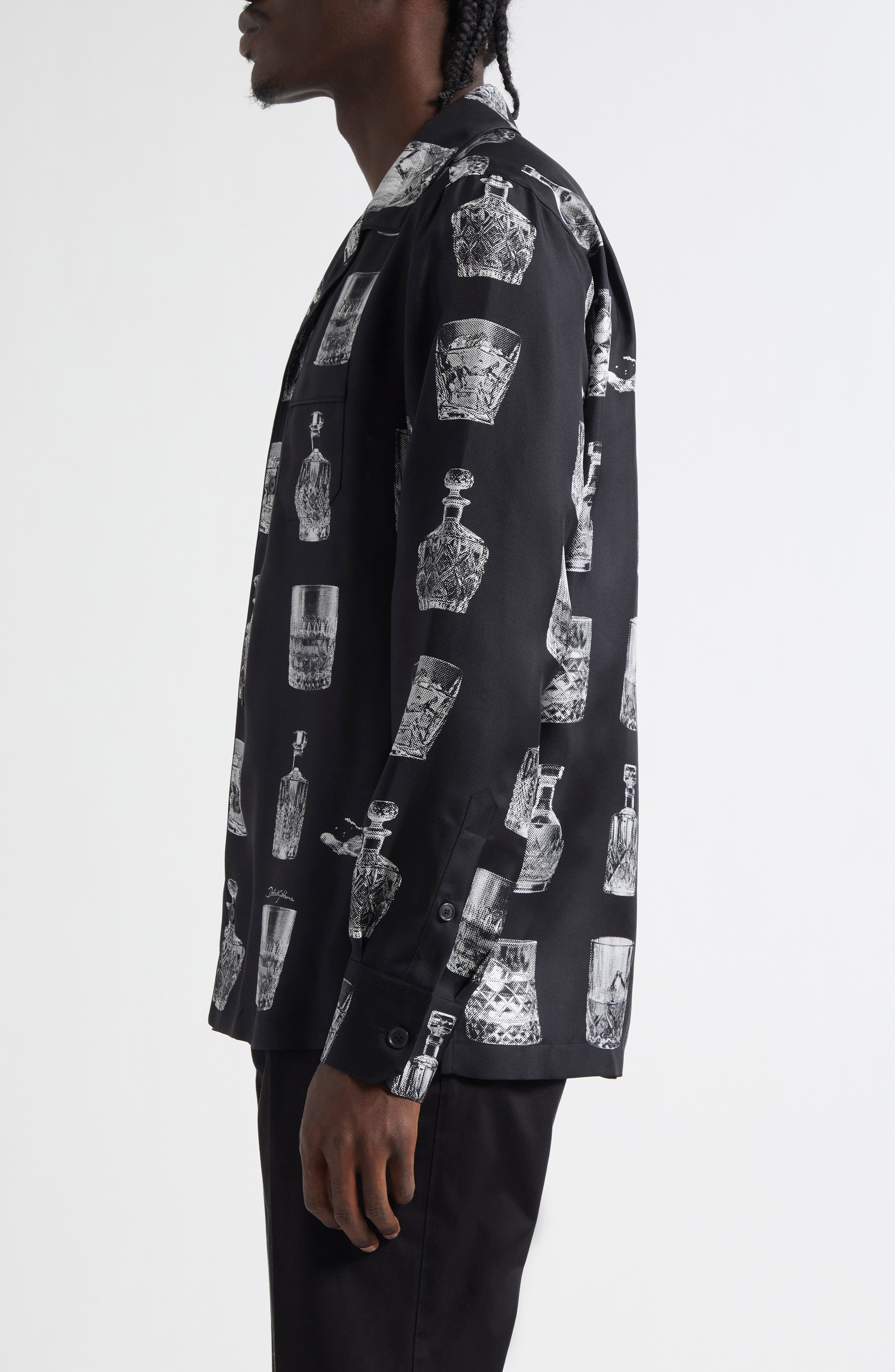 Dolce&Gabbana Liquor Print Silk Twill Camp Shirt in Hn5Ia Liquori Fdo Nero at Nordstrom - 4