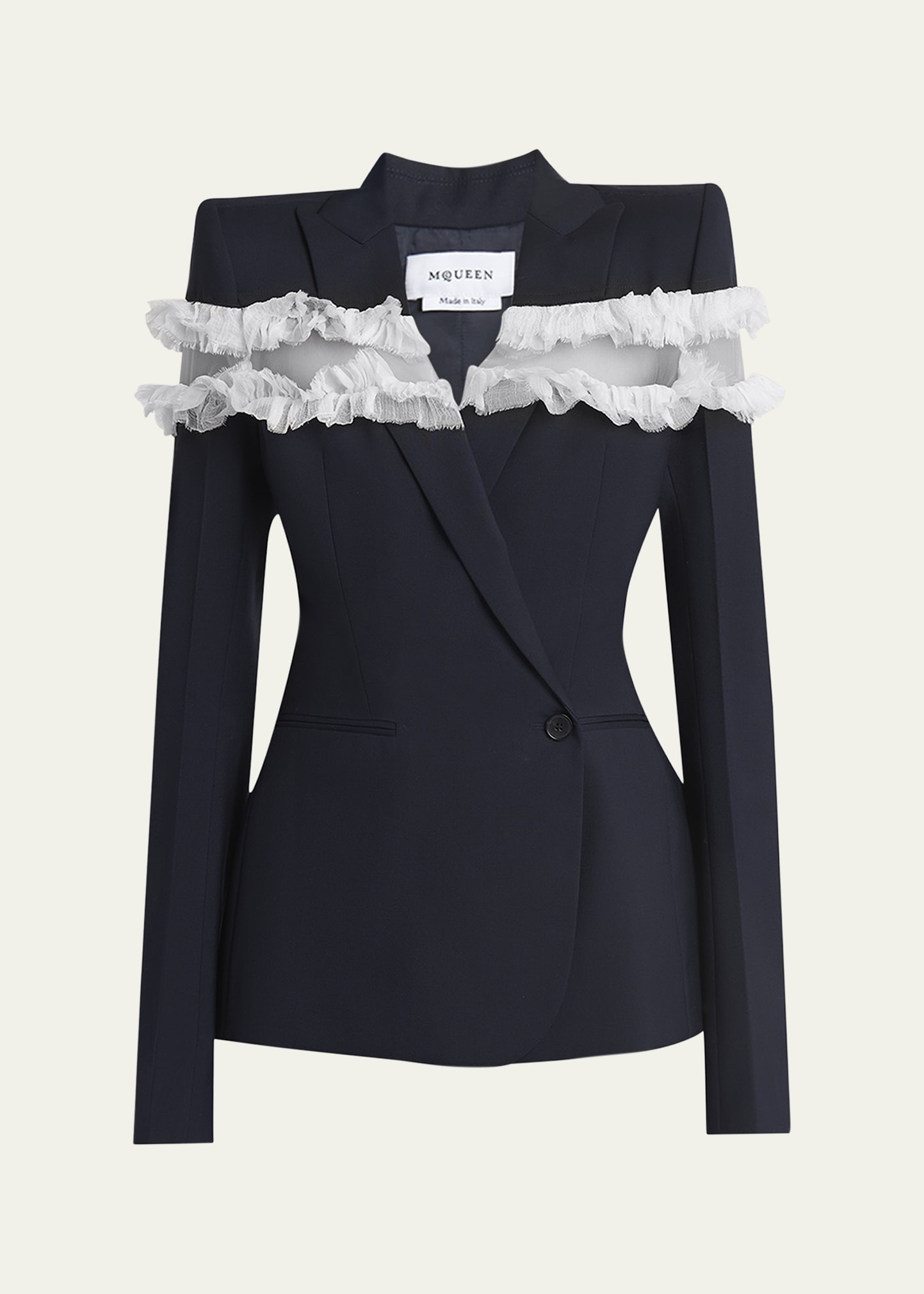 Ruffle Inset Single-Breasted Blazer - 1