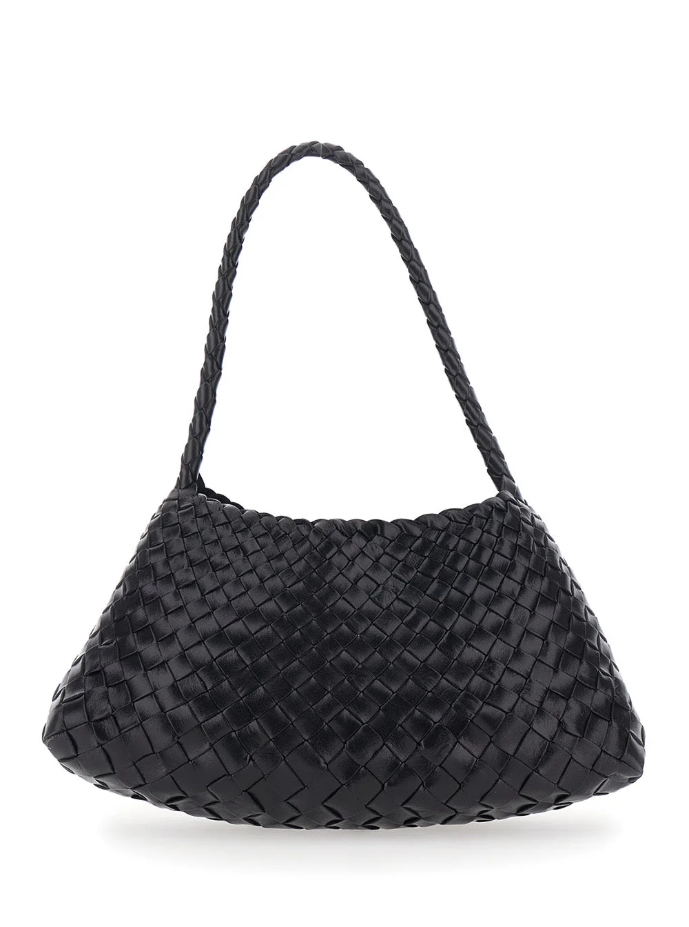 Dragon Diffusion Women 'Rosanna' Black Mini Shoulder Bag With Woven Design And Top Handle In Leather - 1