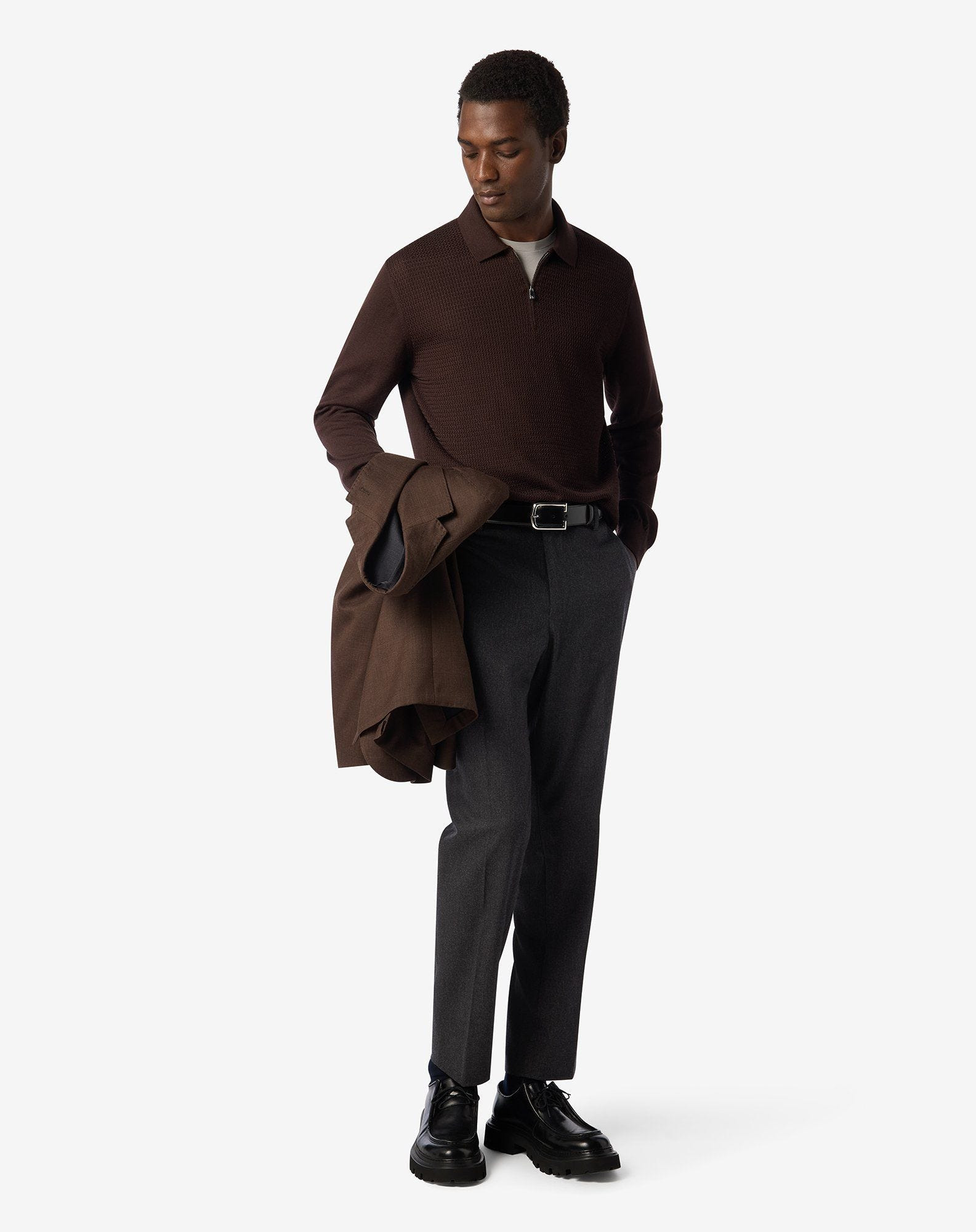 Dark grey wool and stretch cashmere chinos - 2