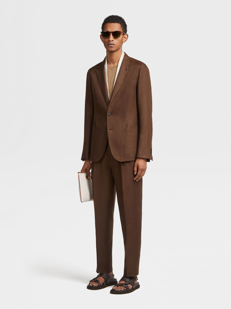 ZEGNA DARK BROWN PURE LINEN SHIRT JACKET outlook