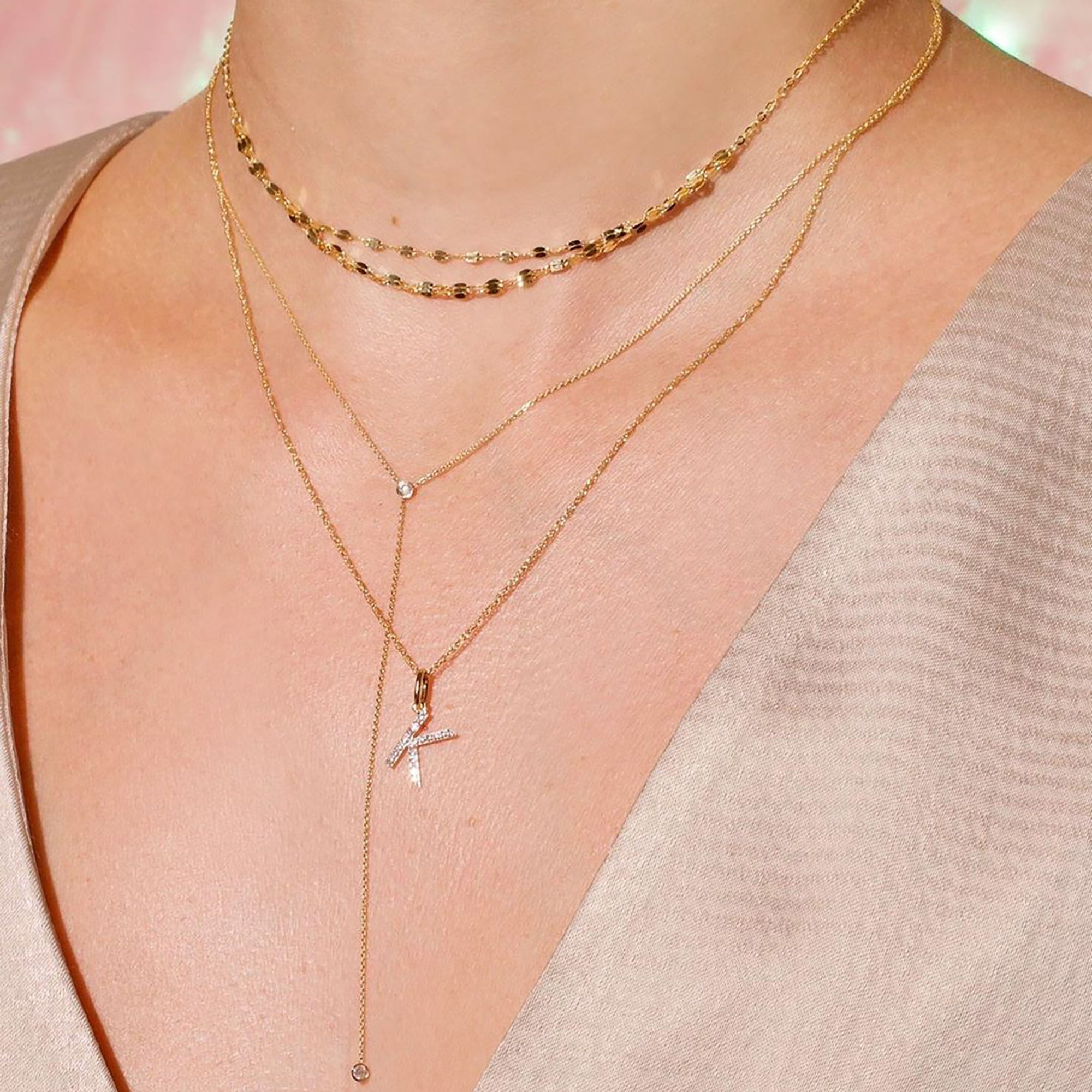 Gold Sparkle Triple Chain Choker Necklace - 8