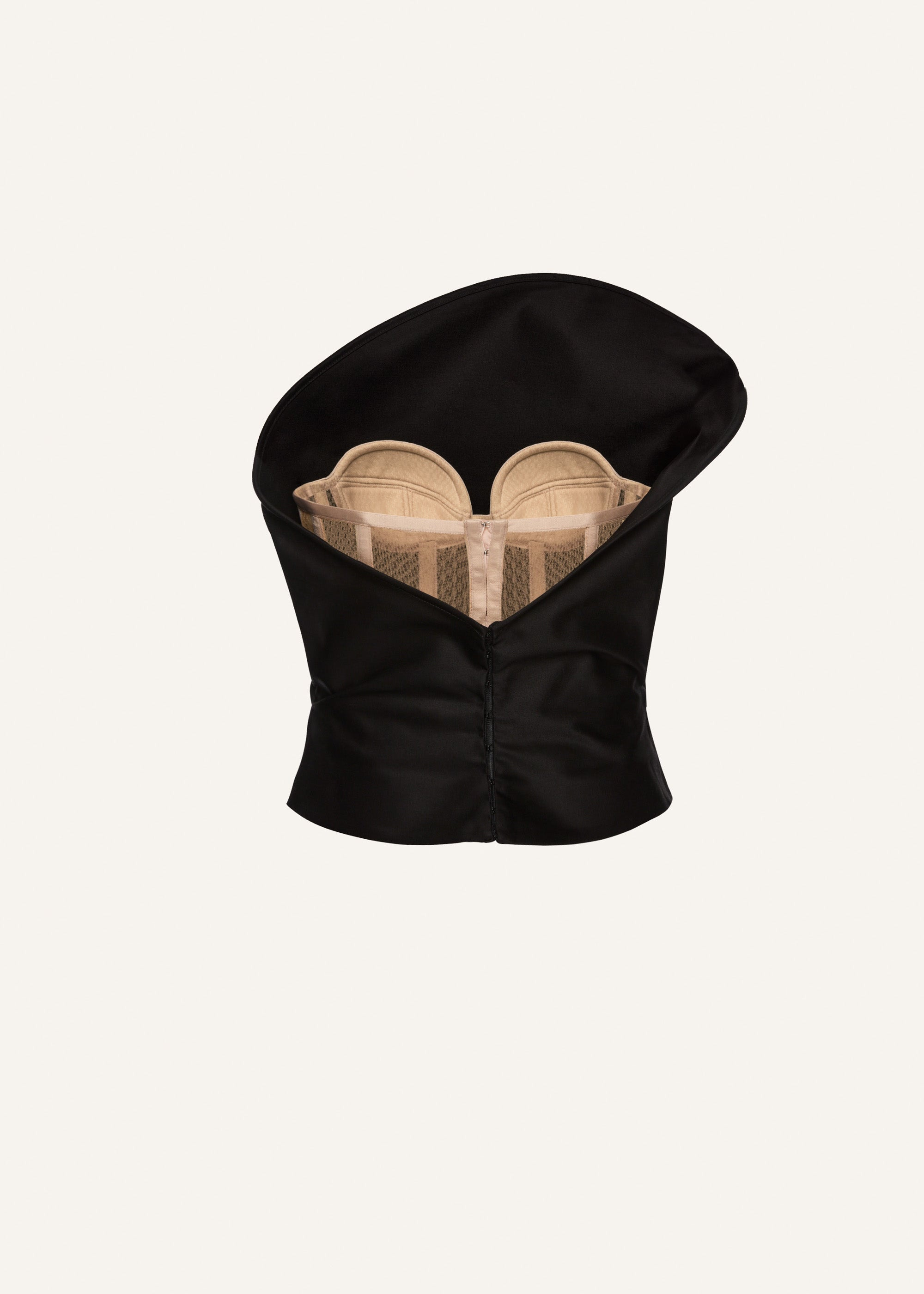 Sculptural strapless bustier top in black - 2