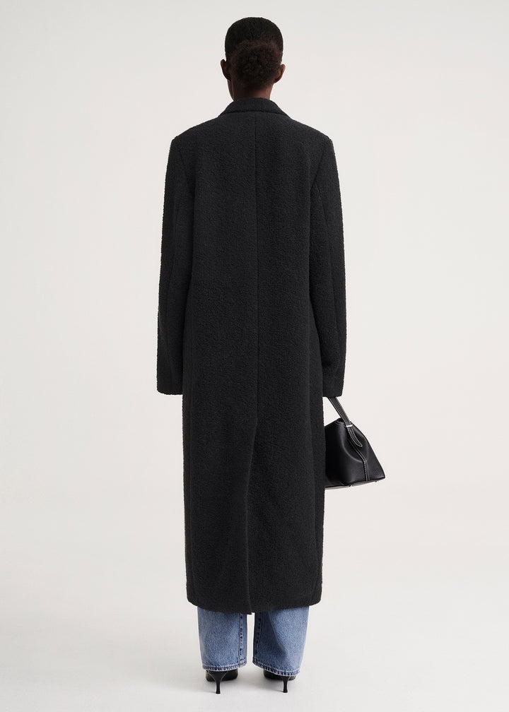 Bouclé wool peak lapel coat black - 4