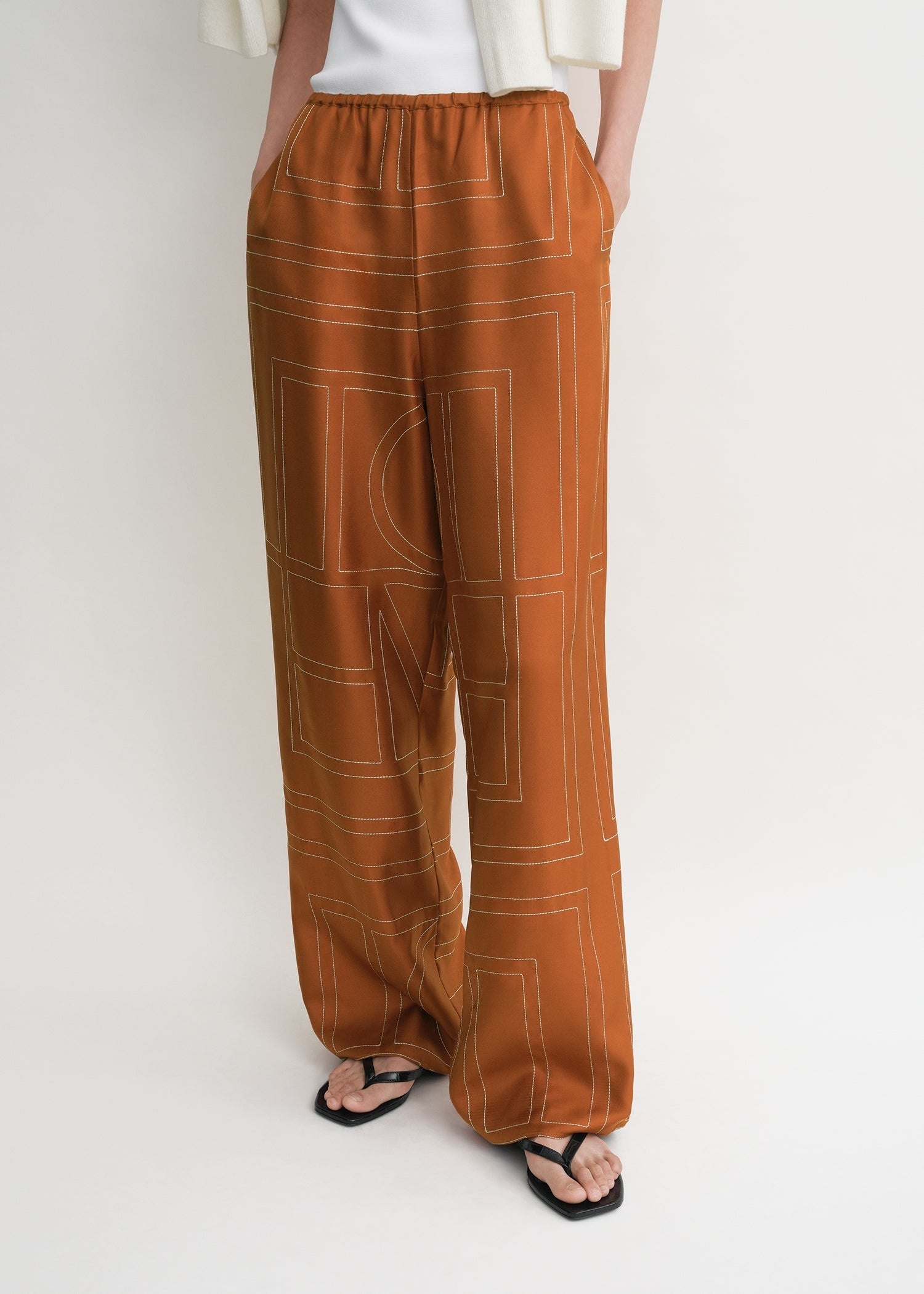 Monogram silk pj bottoms terracotta - 5