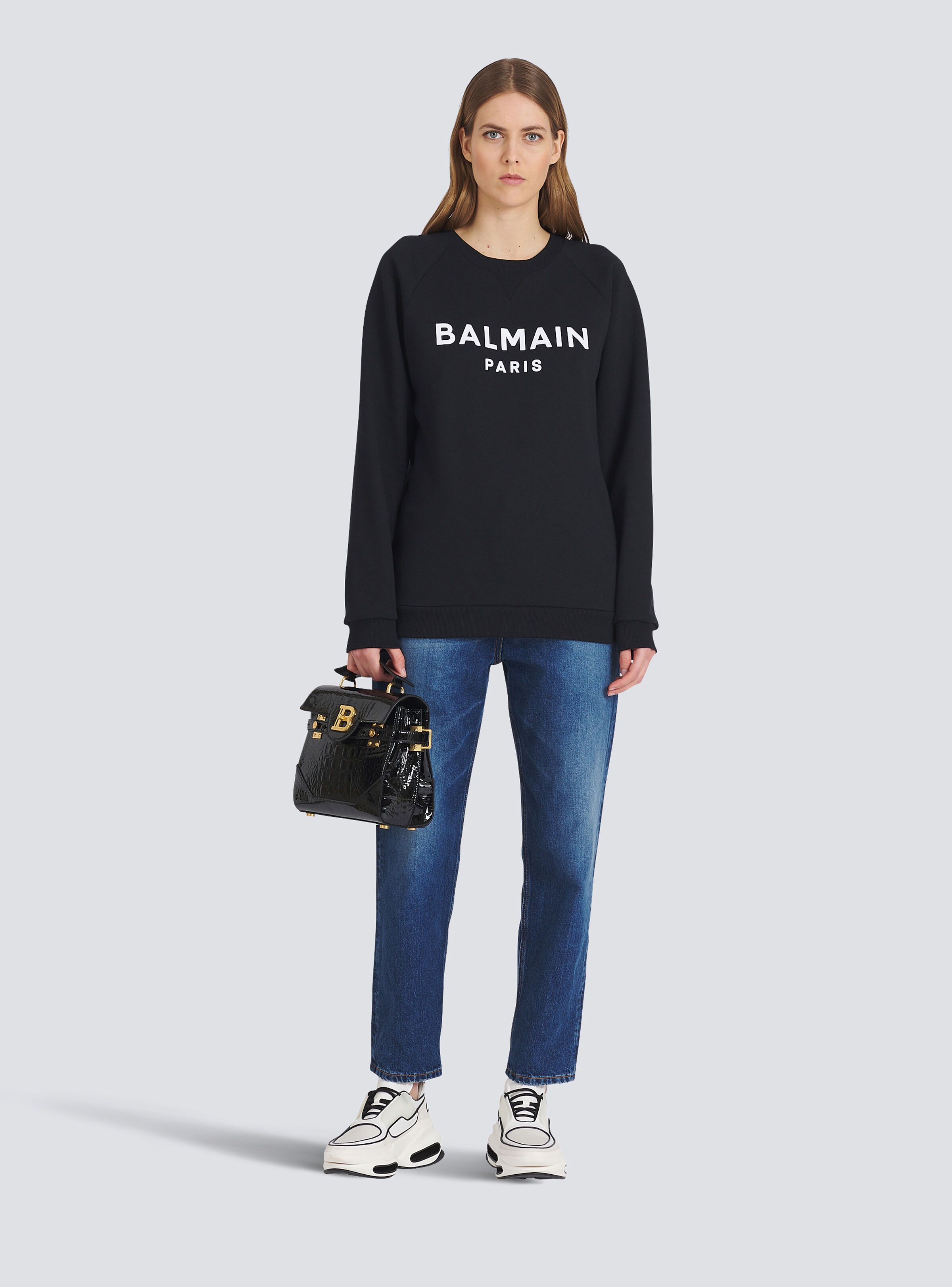 Cotton eco-designed sweatshirt with flocked Balmain logo - 2