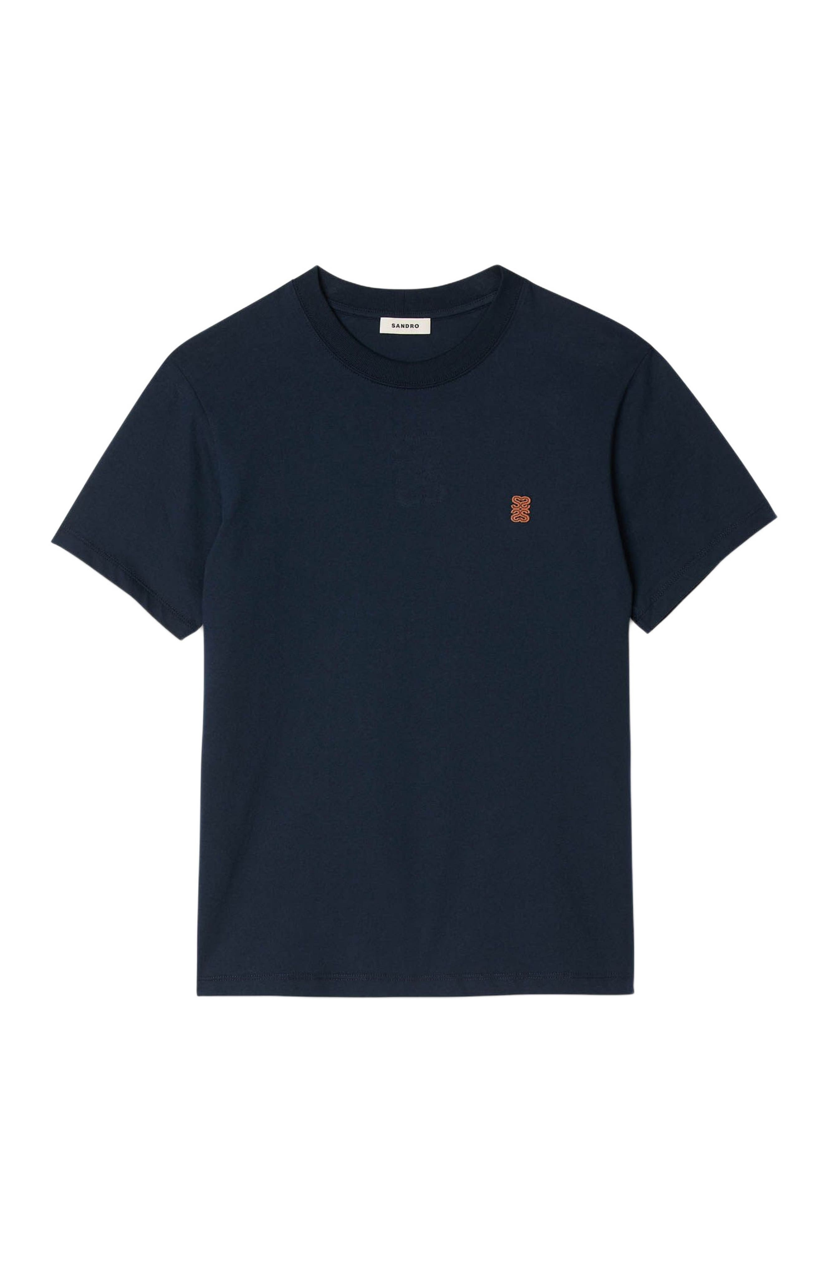 SANDRO Leather logo T-shirt in Navy Blue at Nordstrom - 5