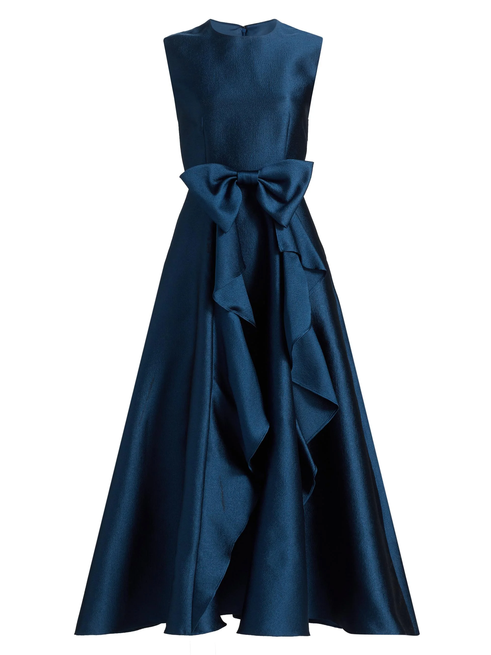Women's Leo Textured Satin Bow Midi-Dress - Navy - 1