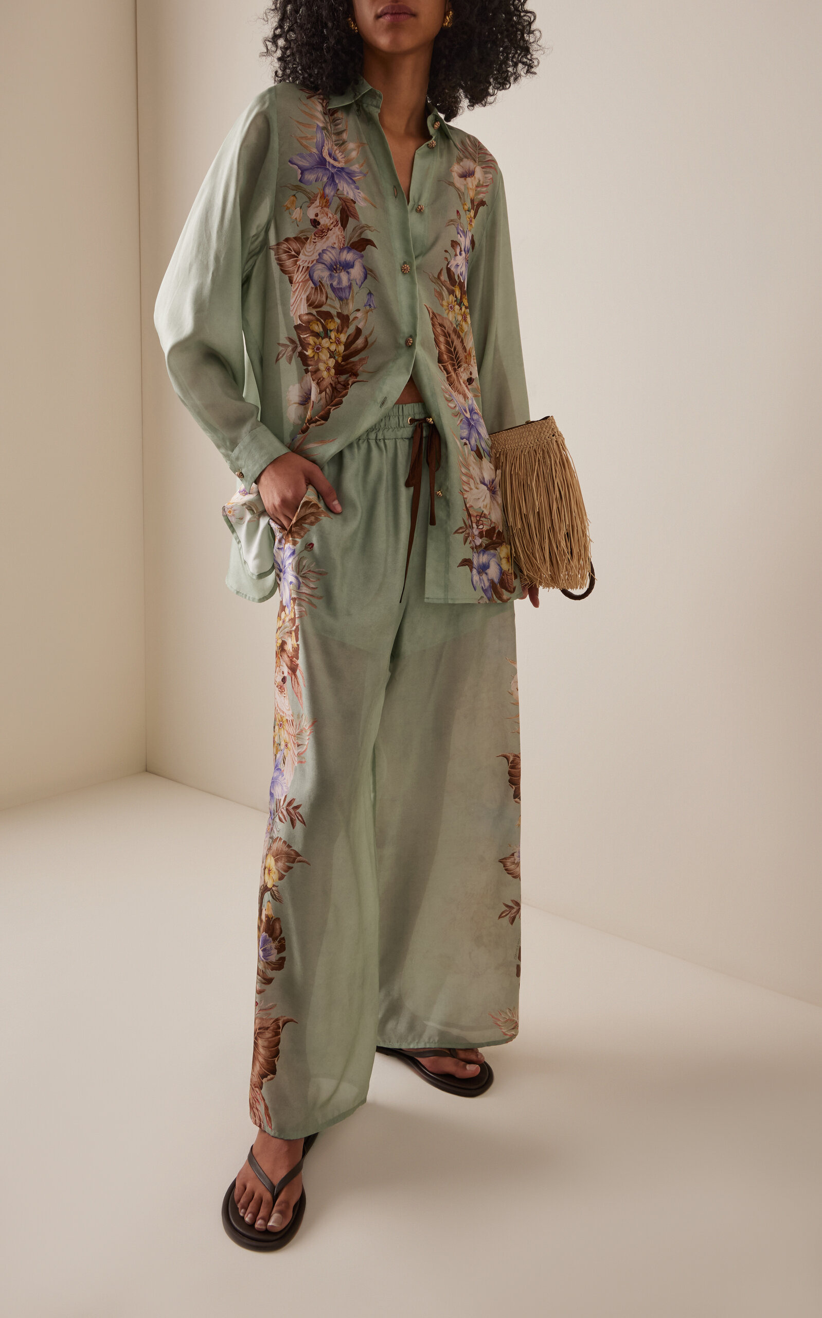Coco Silk Organza Wide-Leg Pants green - 2