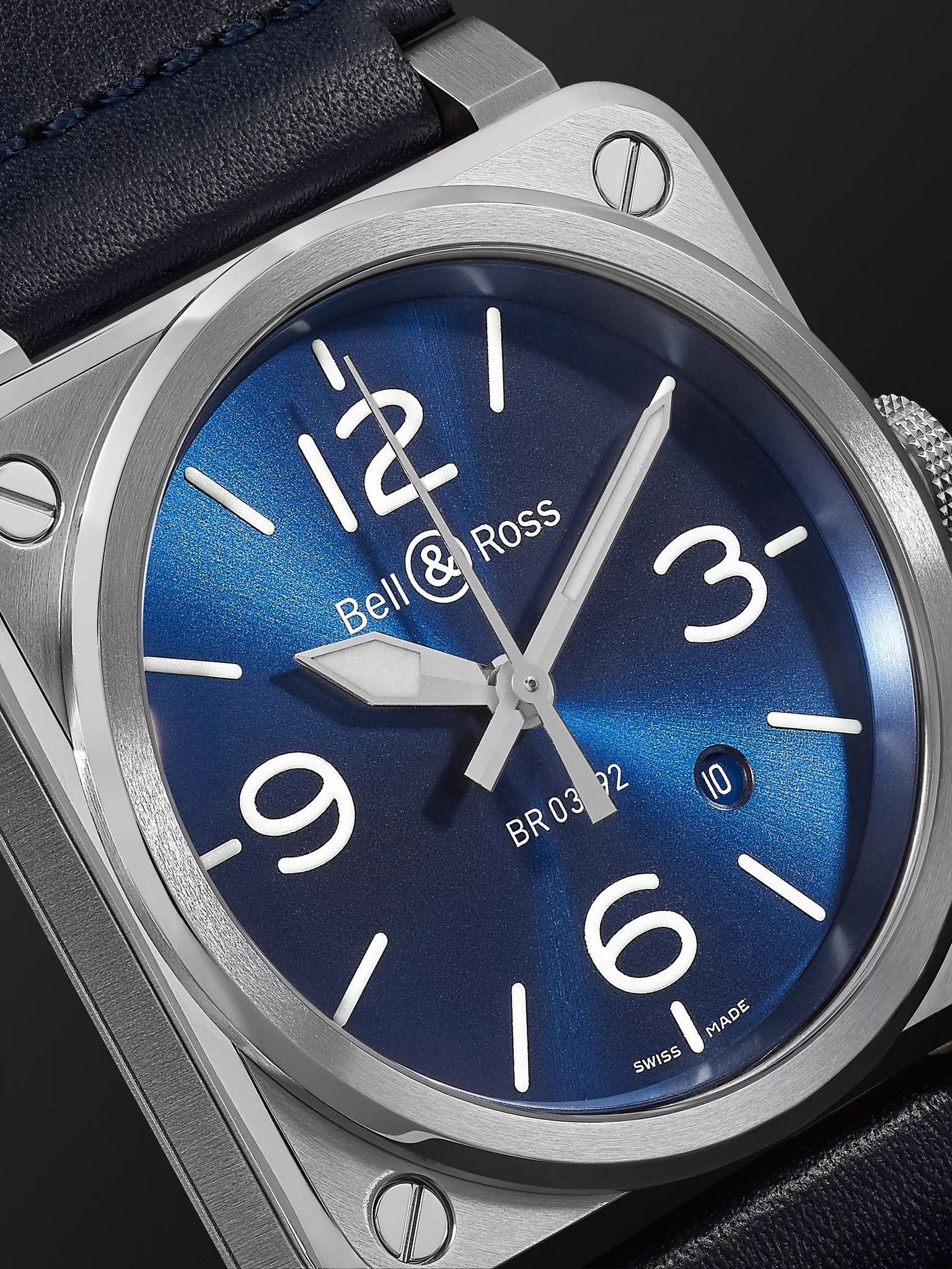 BR 03-92 Blue Steel Automatic 42mm Steel and Leather Watch, Ref. No. BR0392-BLU-ST/SCA Blue - 3