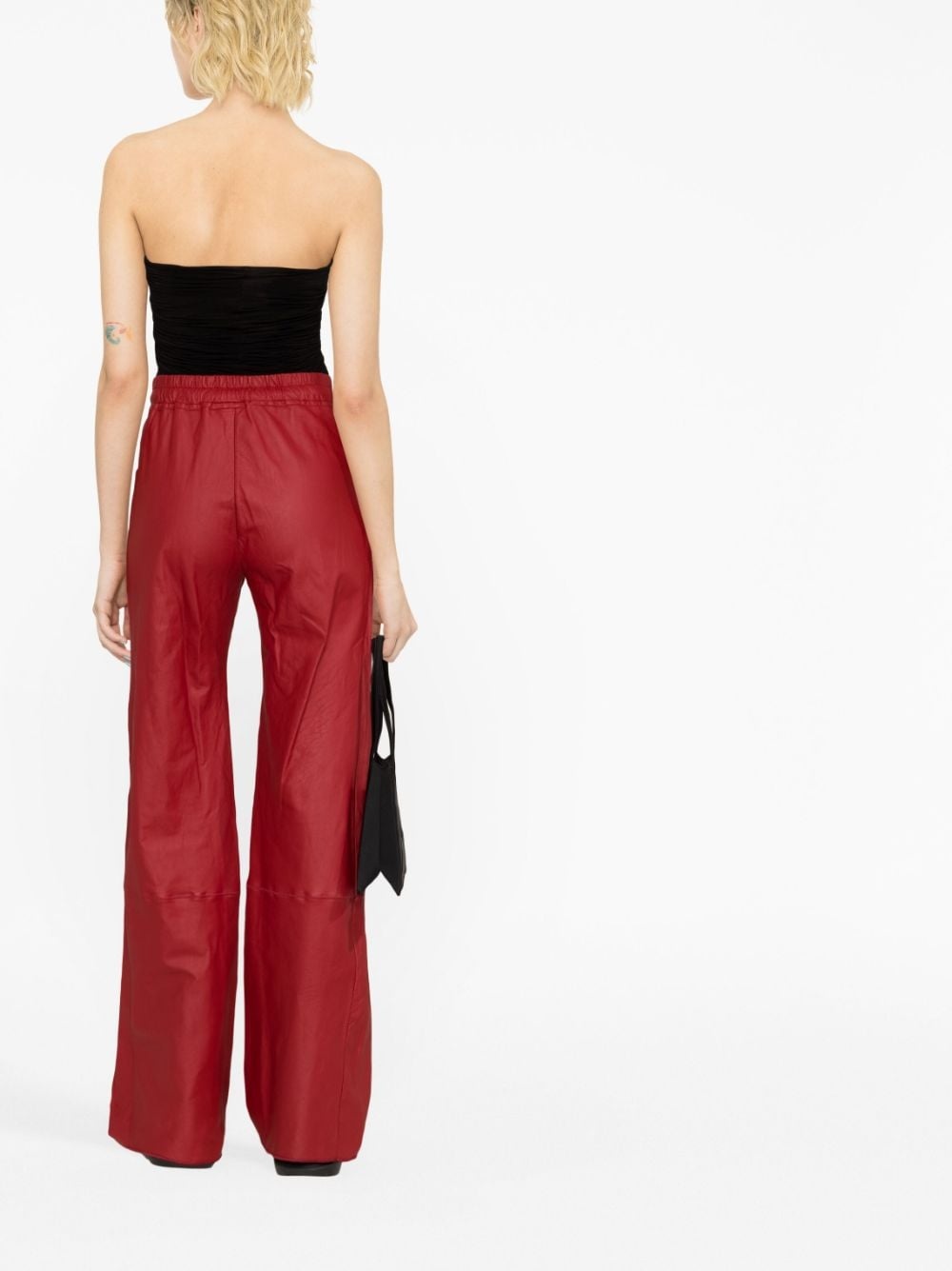 wide-leg leather drawstring trousers - 3