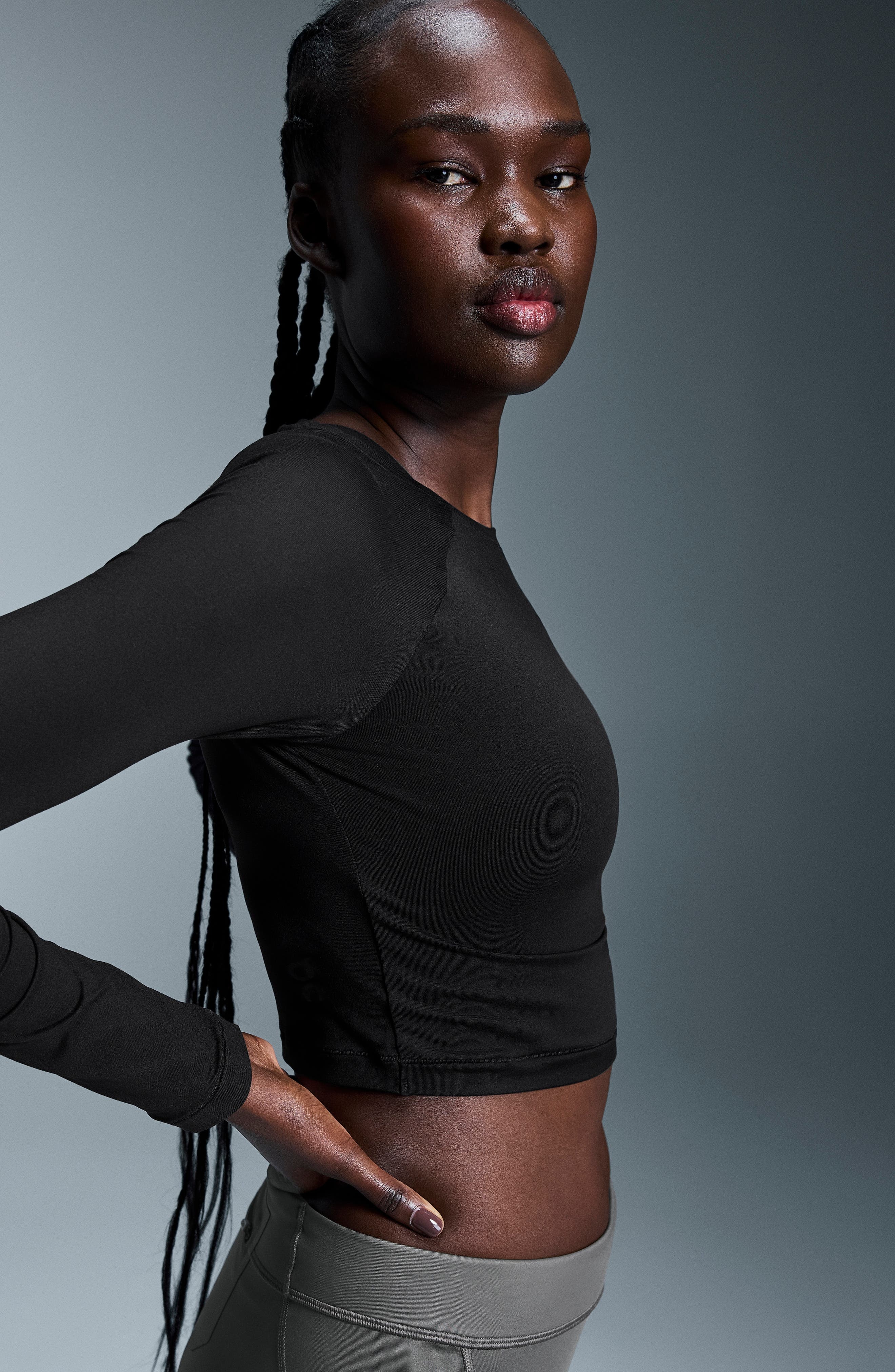 Studio Long Sleeve Crop Top in Black at Nordstrom - 4
