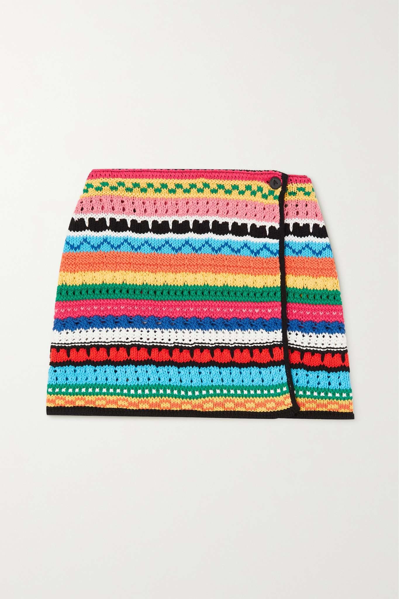 Over The Horizon striped crocheted cotton mini wrap skirt - 1